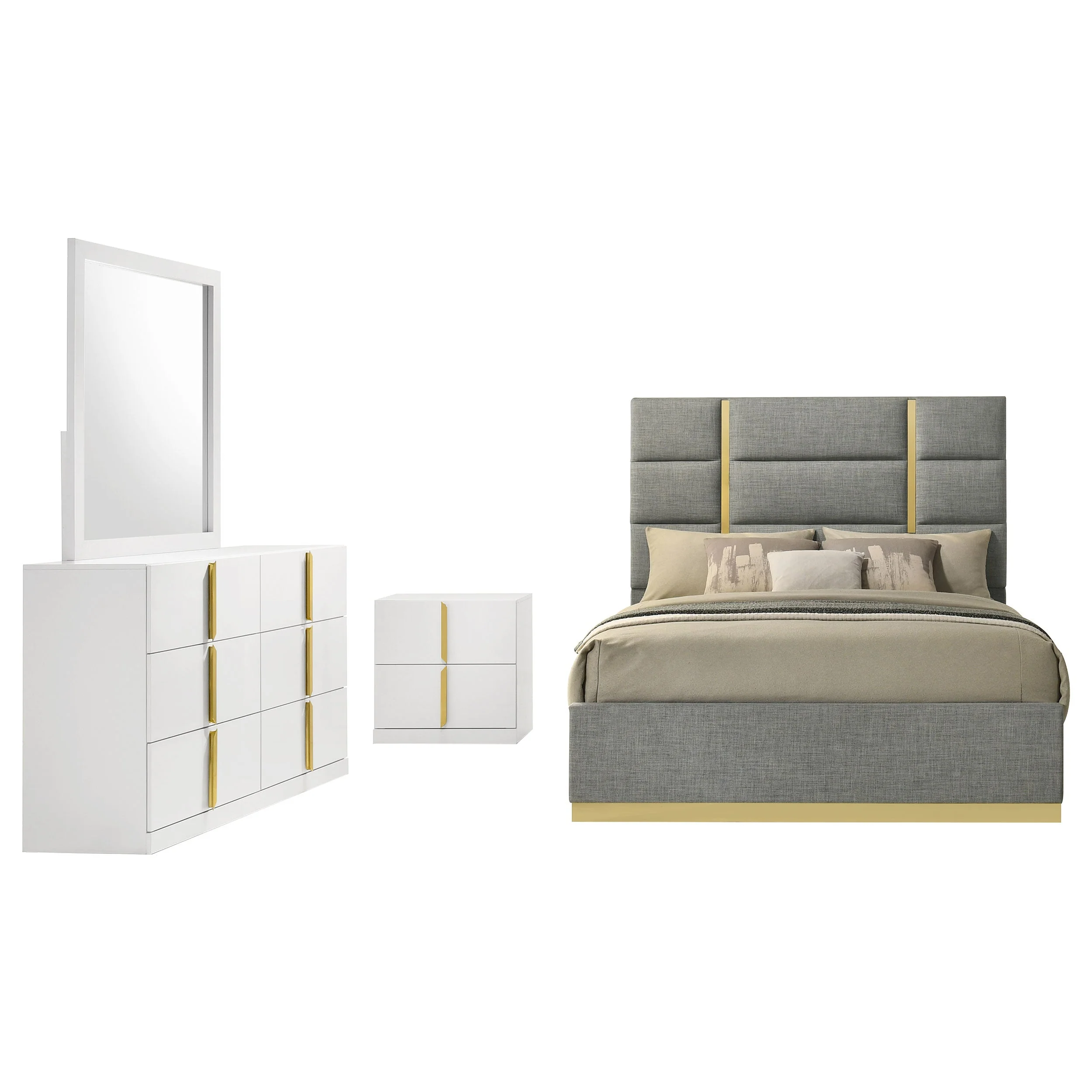 Ines Grey/White High Gloss 4-piece Queen Bedroom Set - Image 2