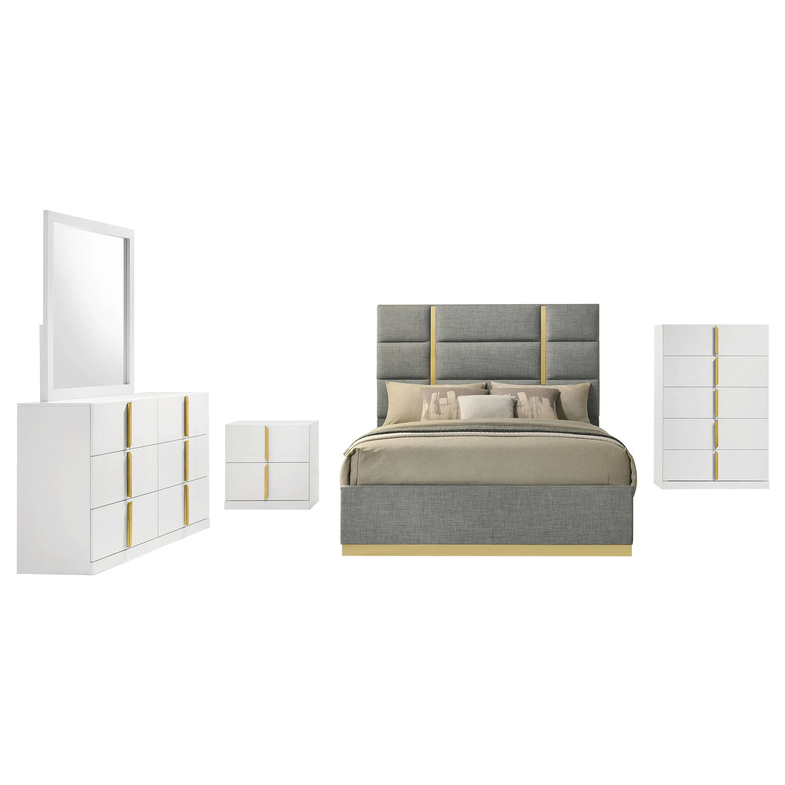 Ines Grey/White High Gloss 5-piece Eastern King Bedroom Set - Image 2
