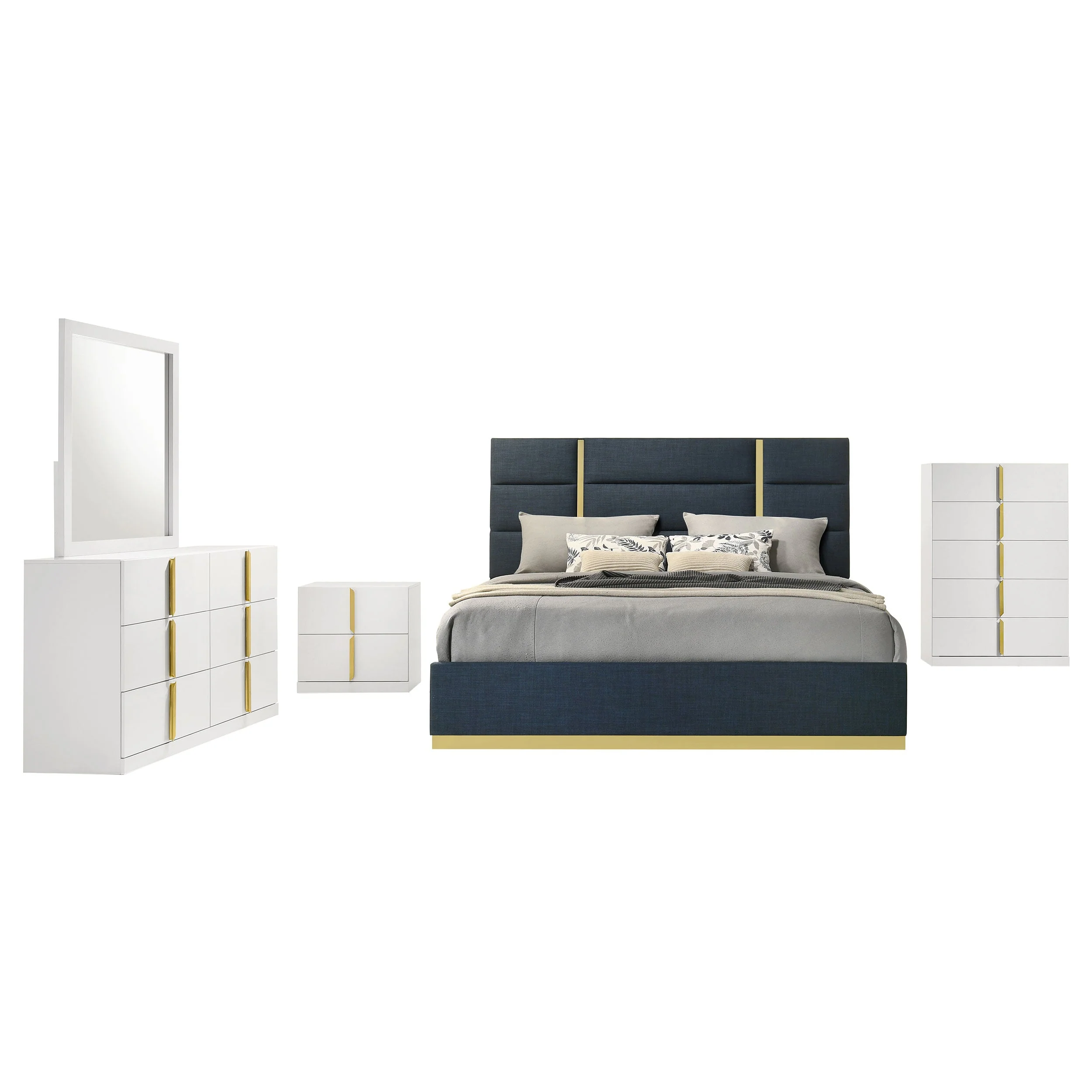 Ines Navy/White High Gloss 5-piece Eastern King Bedroom Set - Image 2