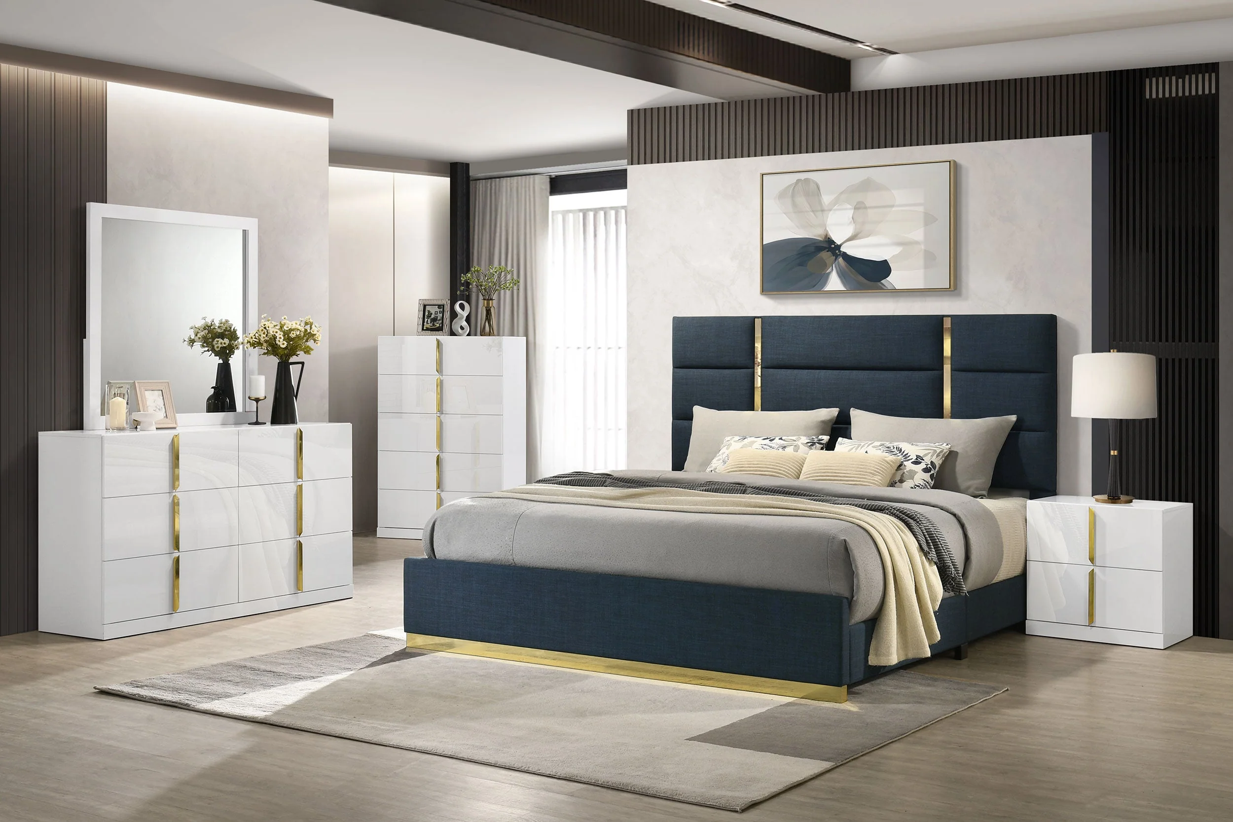 Ines White High Gloss 5-drawer Bedroom Chest of Drawers - Image 10