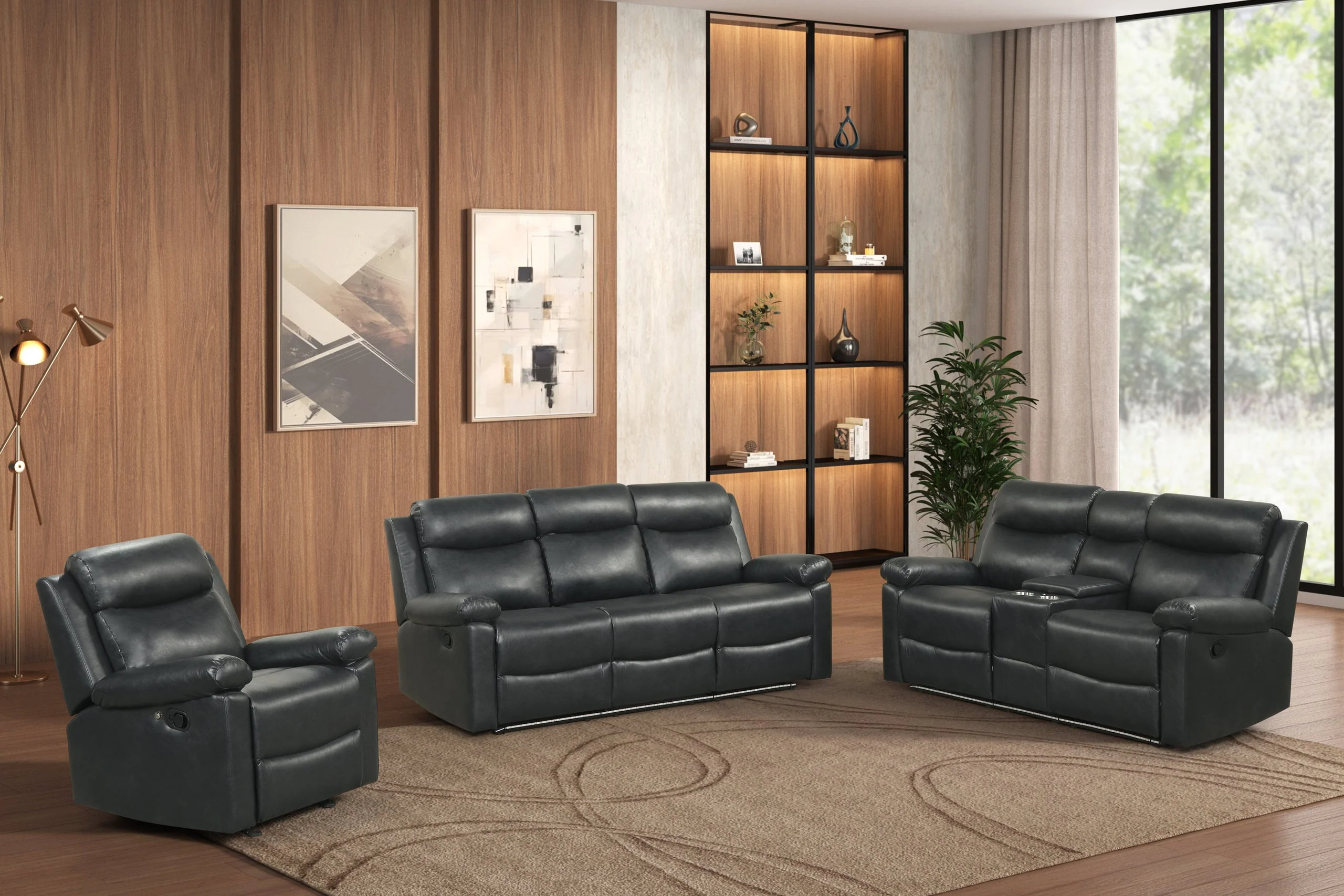 Isabel Black Leather Gel 3-Piece Reclining Set - Image 2