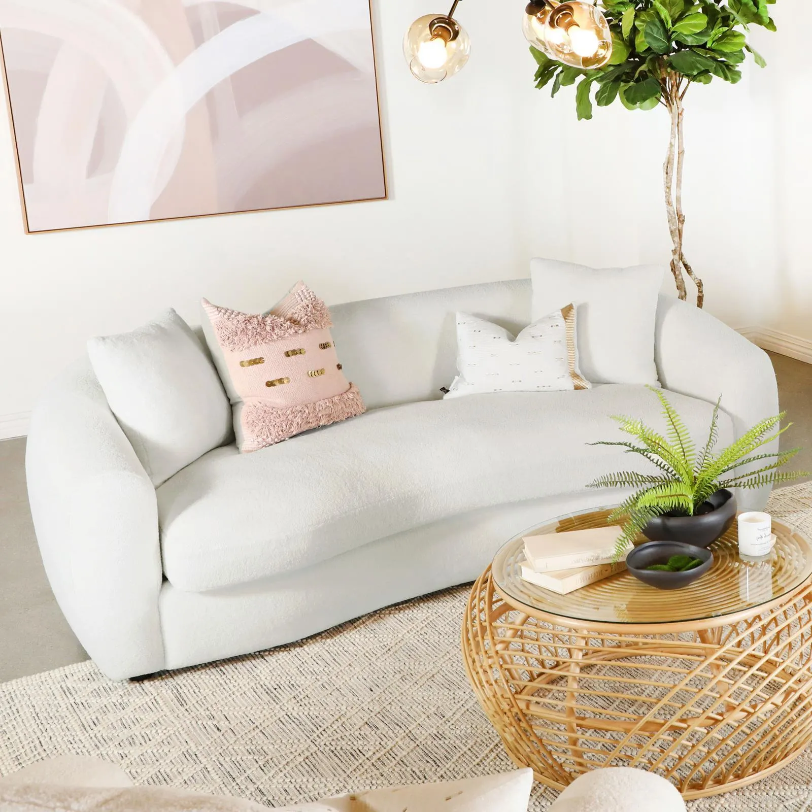 Isabella Faux Sheepskin Upholstered Sofa Natural - Image 2