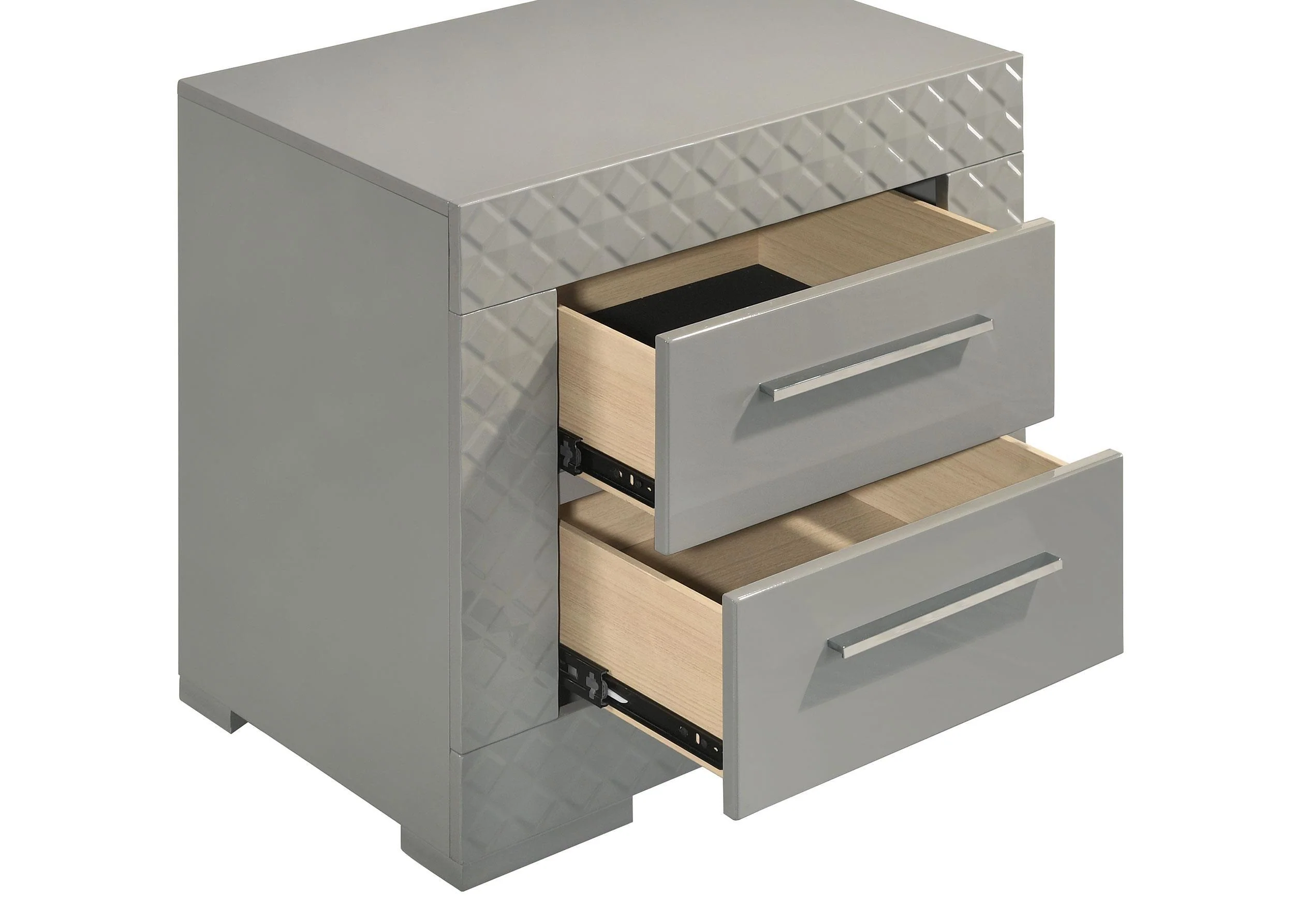 Ives Grey High Gloss 2-drawer Nightstand Bedside Table - Image 10