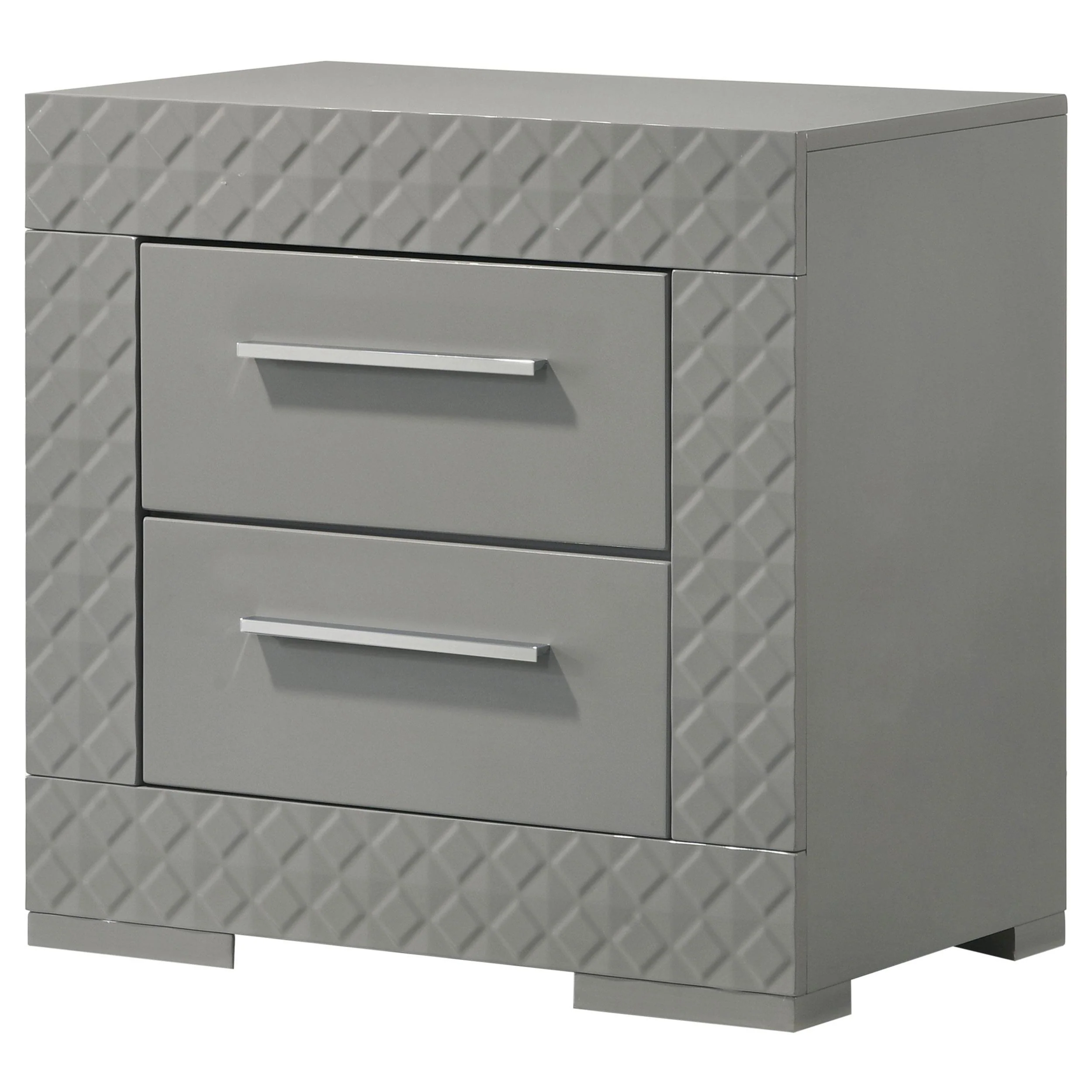 Ives Grey High Gloss 2-drawer Nightstand Bedside Table - Image 3