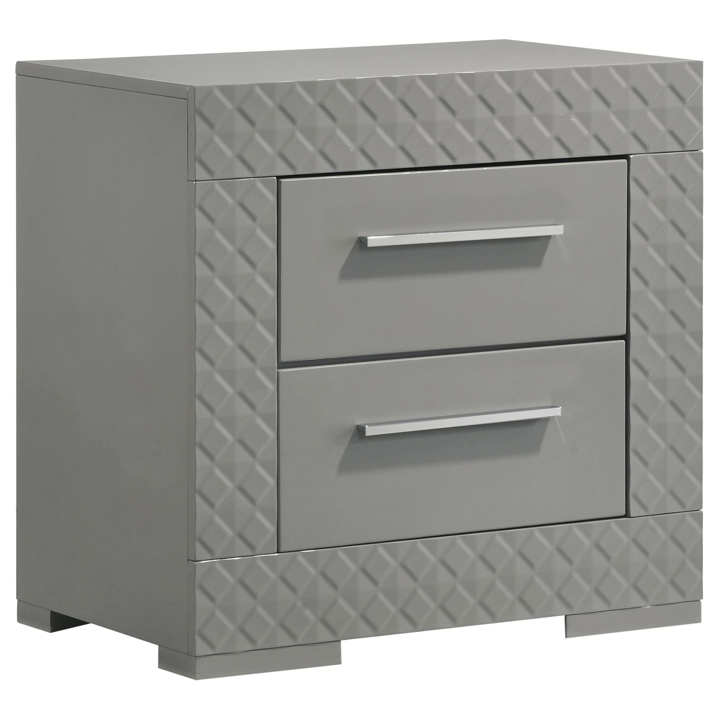 Ives Grey High Gloss 2-drawer Nightstand Bedside Table - Image 4
