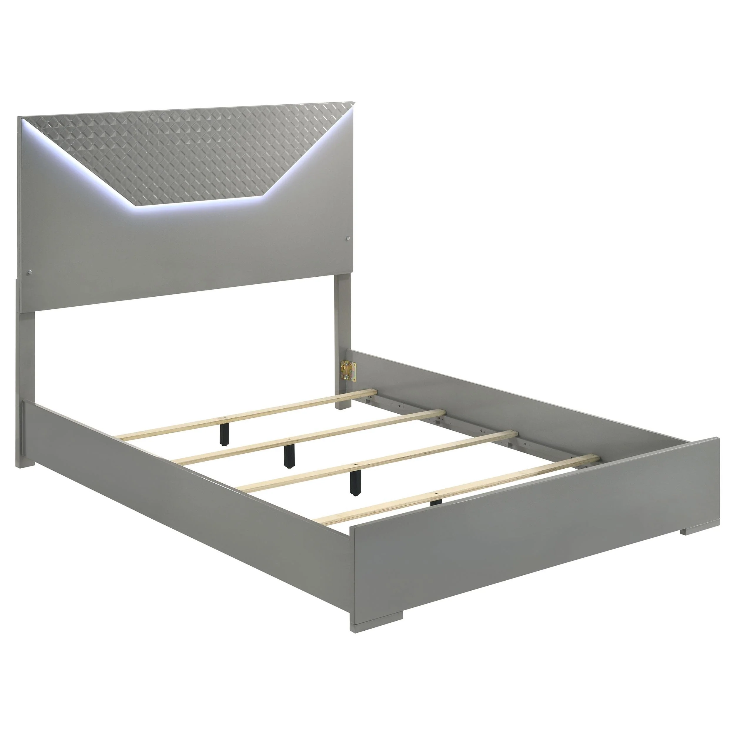 Ives Grey High Gloss Queen Panel Bed LED Headboard - Image 3
