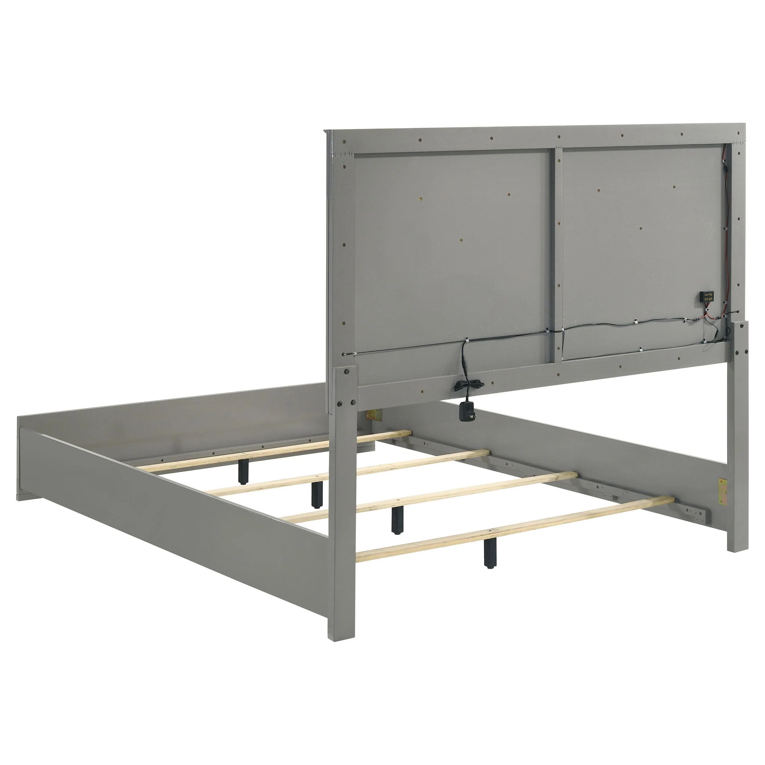 Ives Grey High Gloss Queen Panel Bed LED Headboard - Image 4
