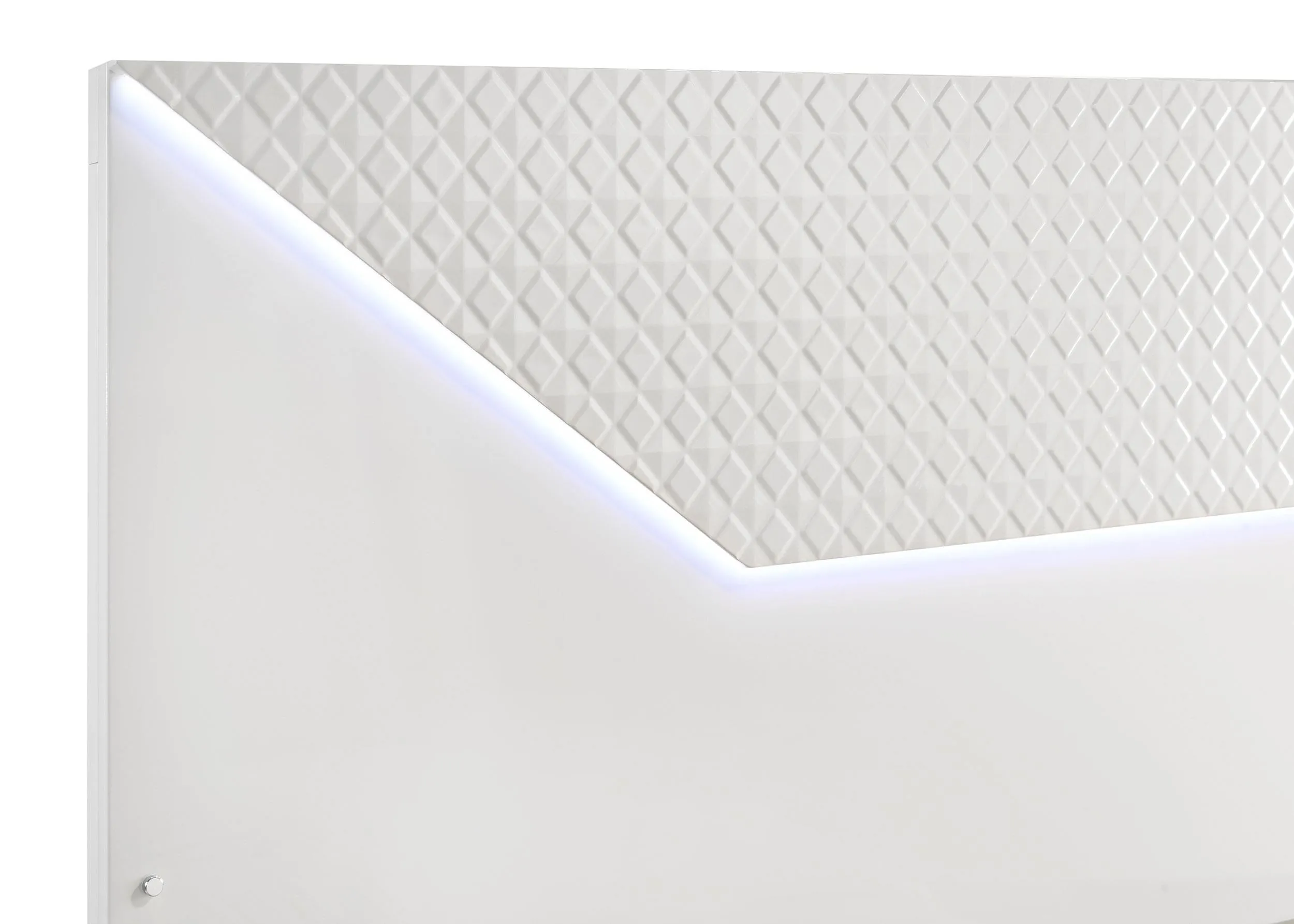 Ives White High Gloss Eastern King Panel Bed LED Headboard - Image 3