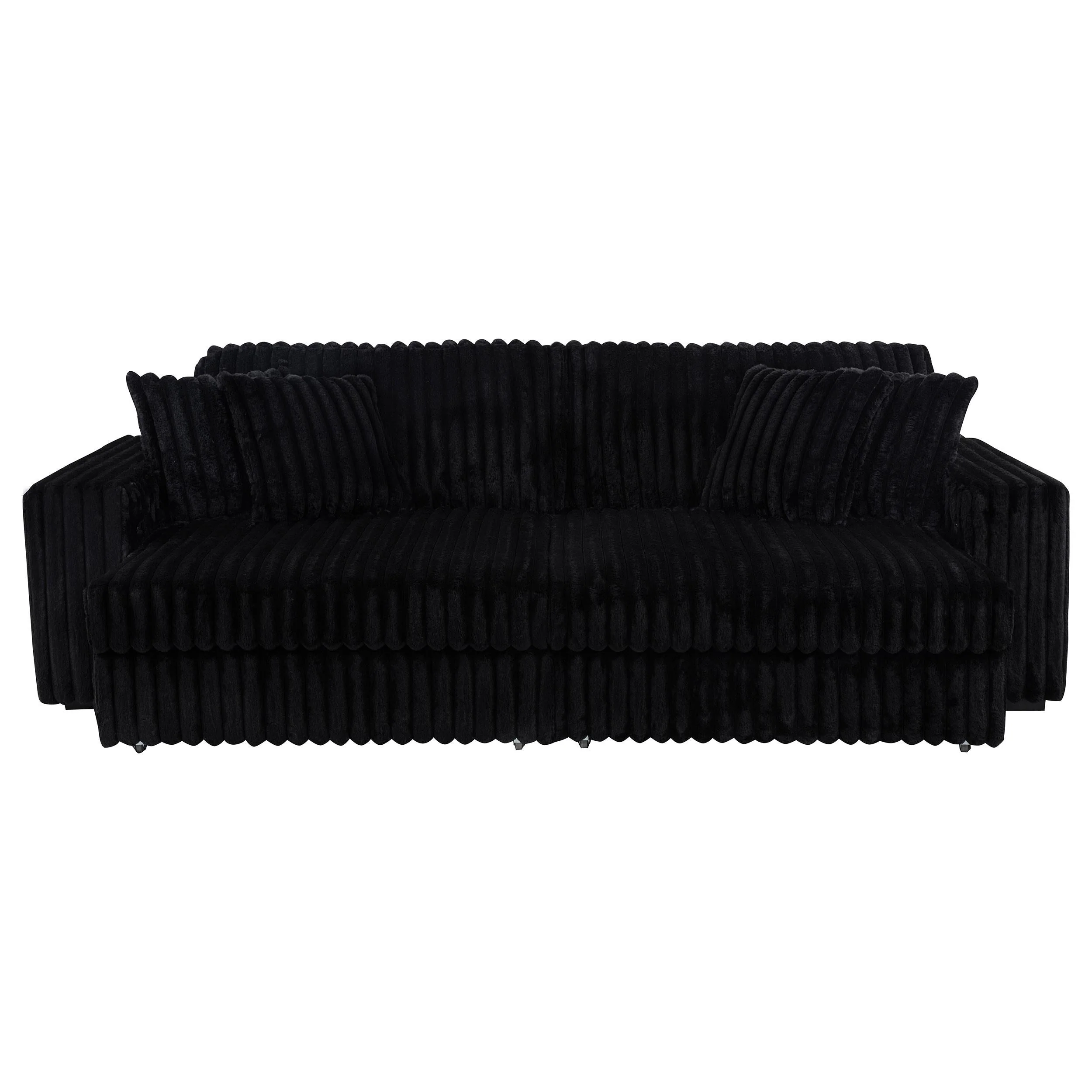 Jacana Corduroy Upholstered Dual Power Chaise Sofa Black