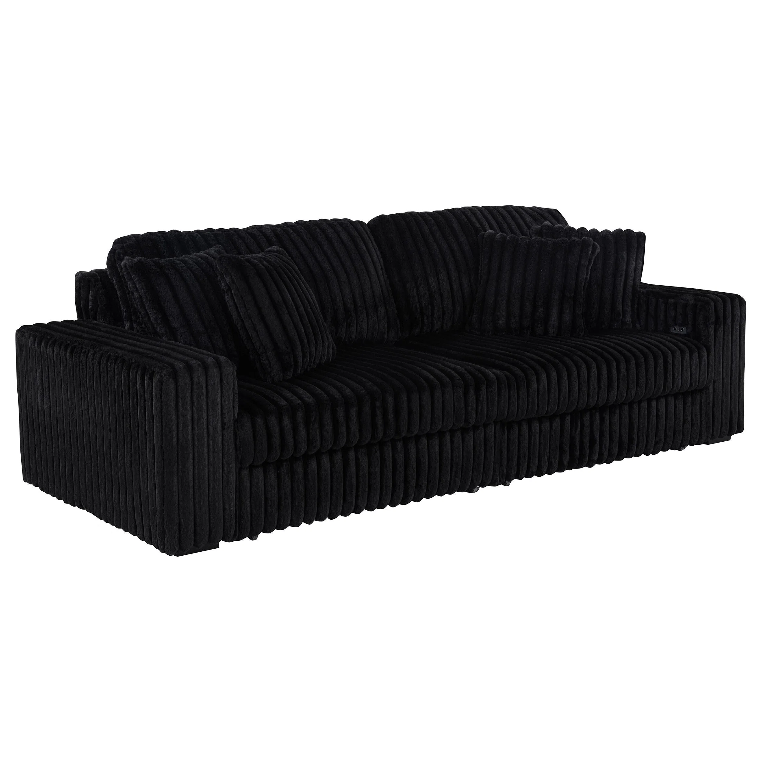 Jacana Corduroy Upholstered Dual Power Chaise Sofa Black - Image 3