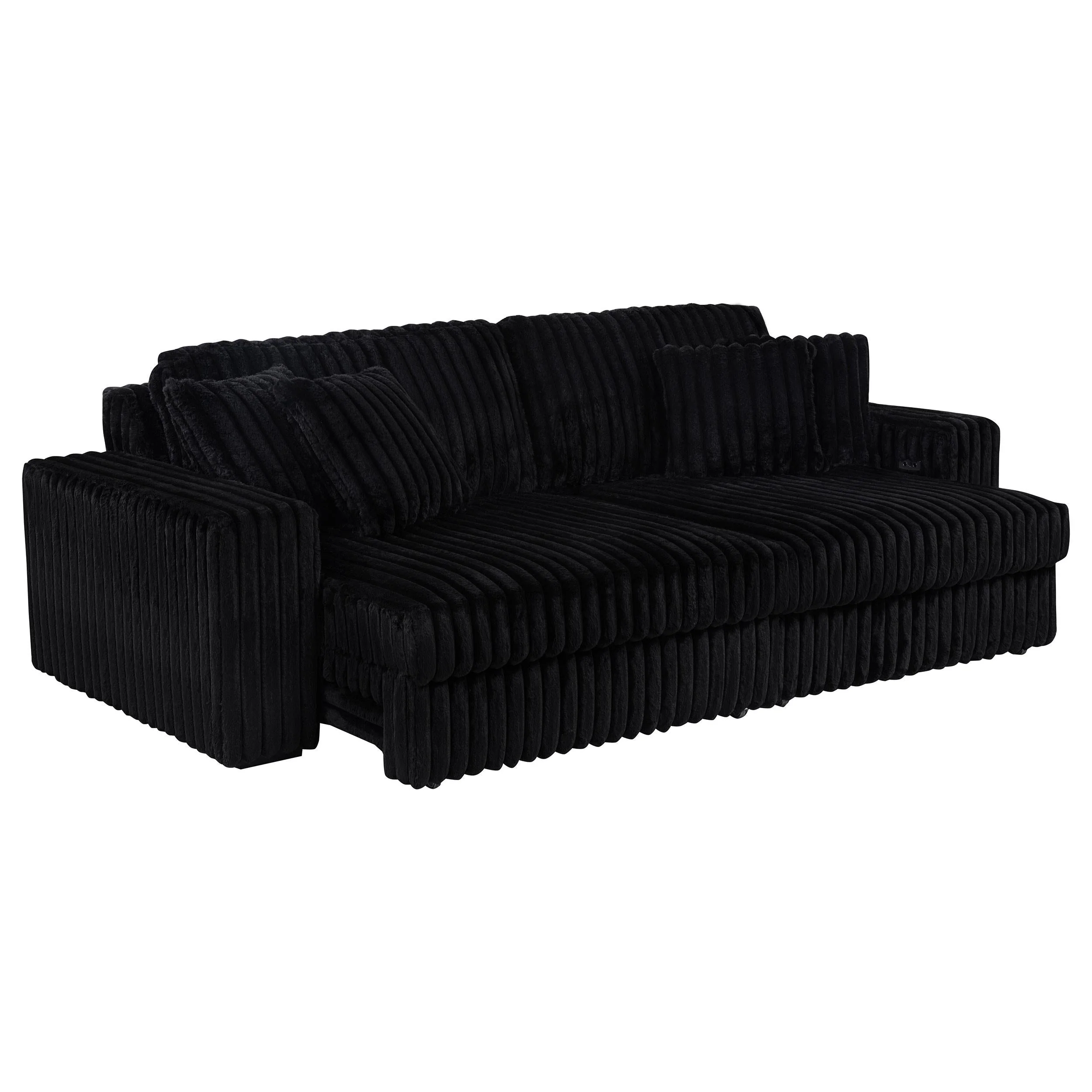 Jacana Corduroy Upholstered Dual Power Chaise Sofa Black - Image 4