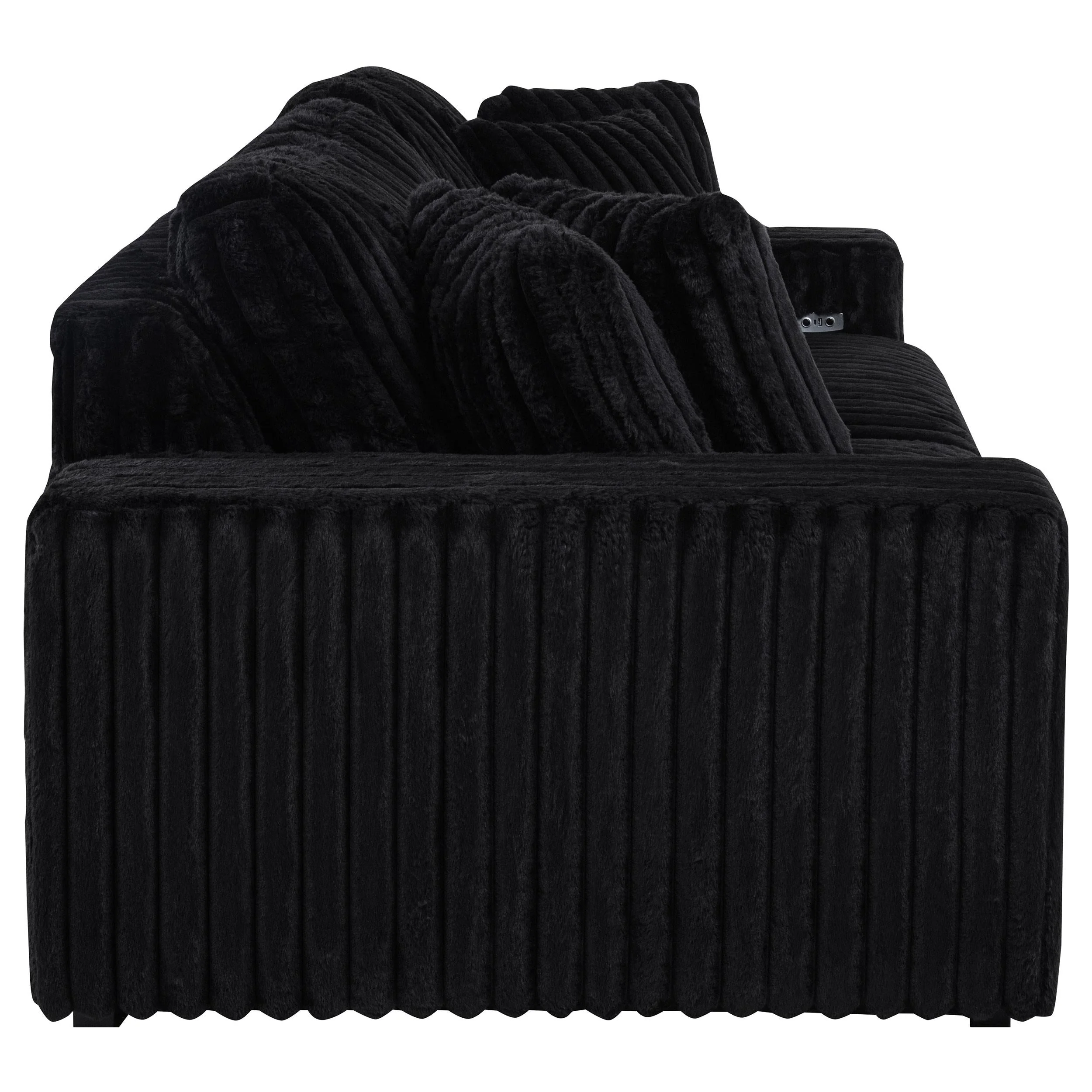 Jacana Corduroy Upholstered Dual Power Chaise Sofa Black - Image 7