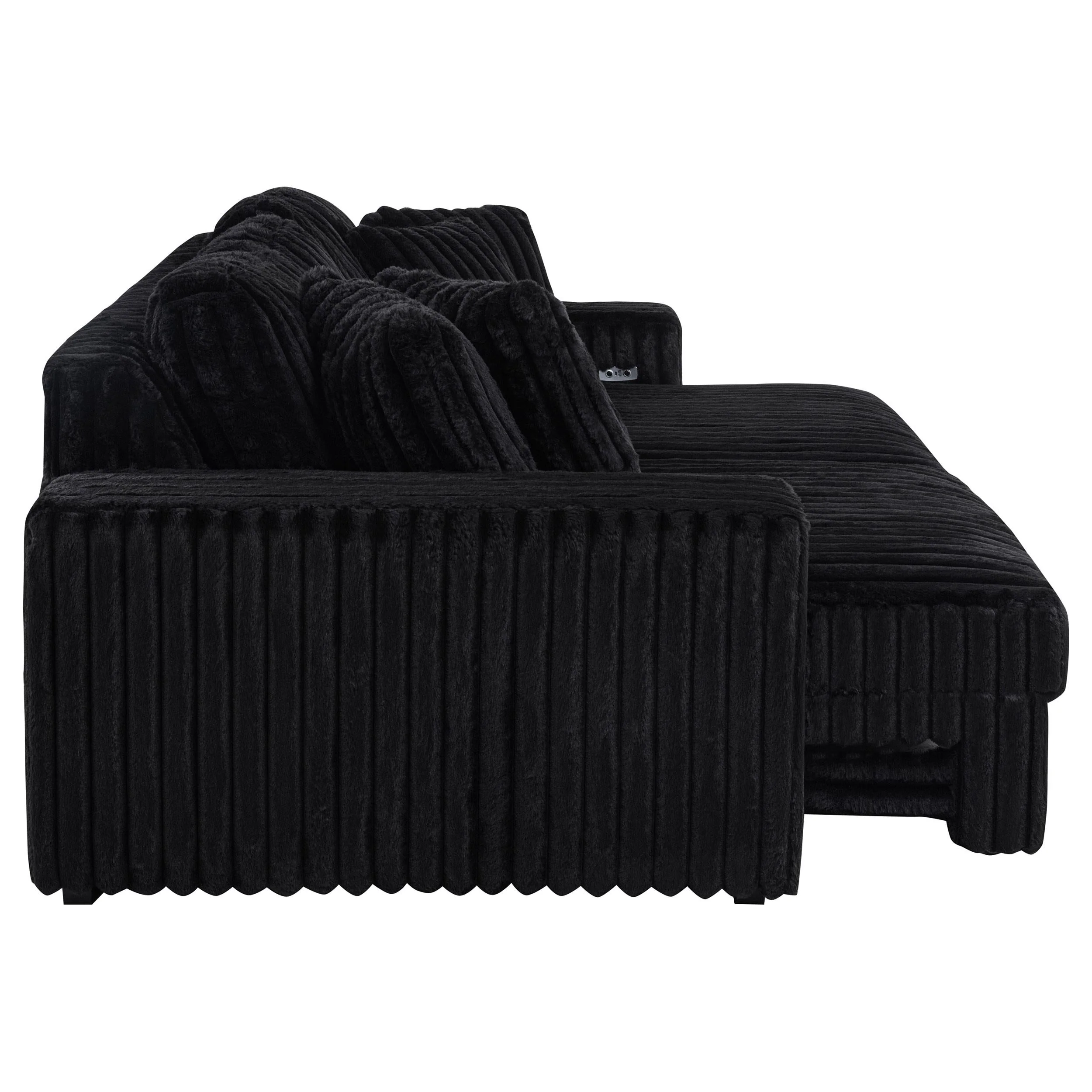 Jacana Corduroy Upholstered Dual Power Chaise Sofa Black - Image 8