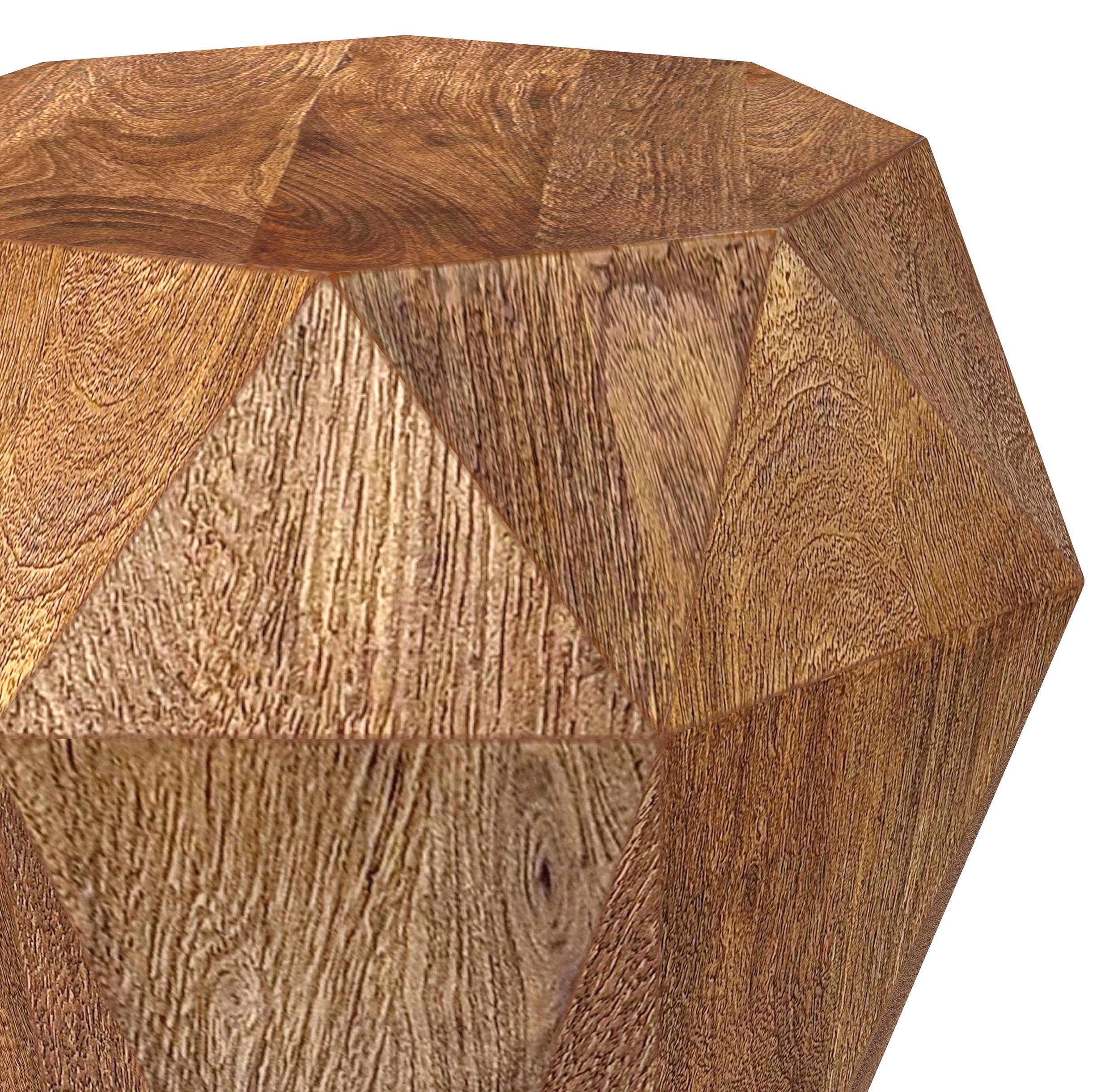 Jacinto Natural Brown Geometric Solid Mango Wood Side Table - Image 3