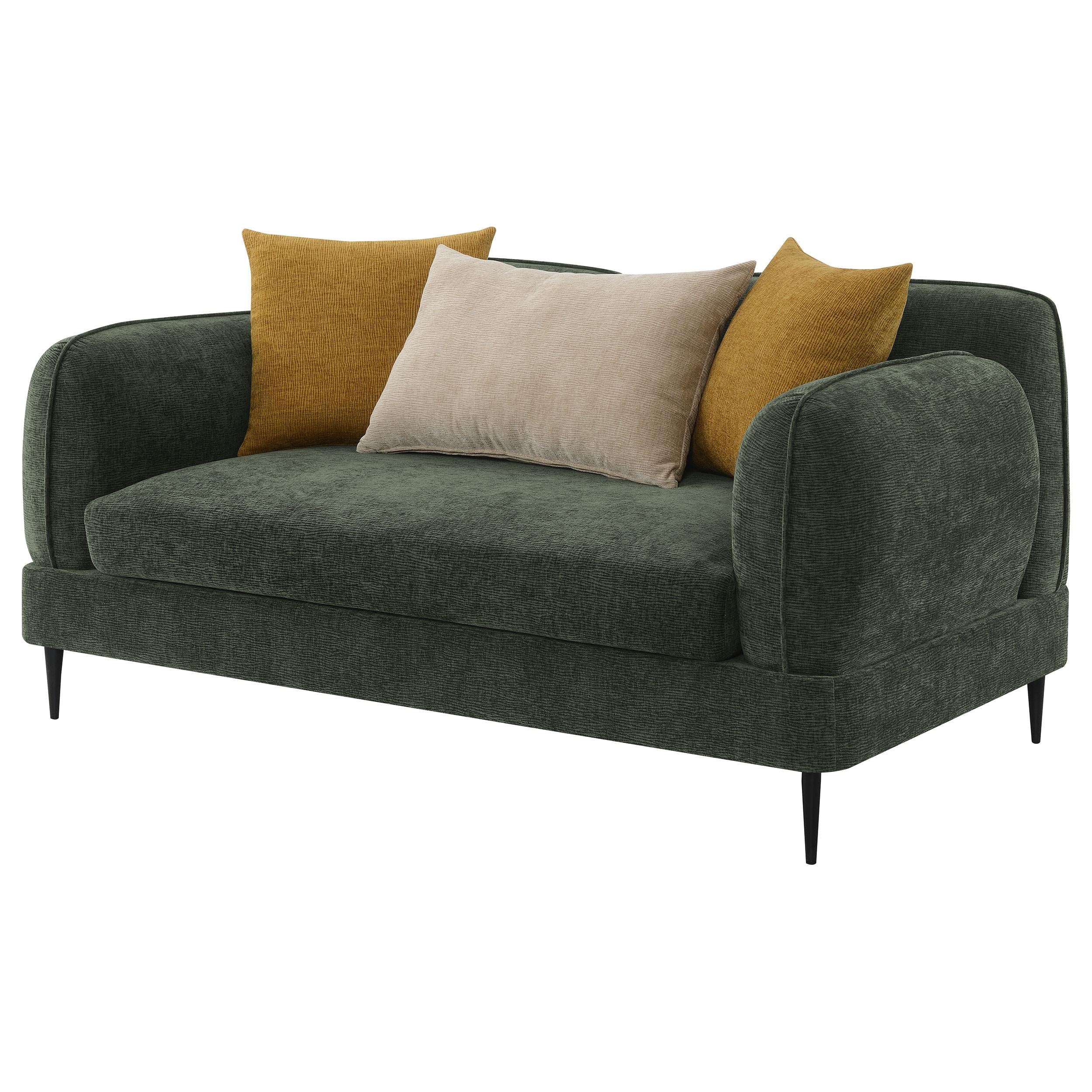 Jade Green Chenille Modern Track Arm Loveseat - Image 4