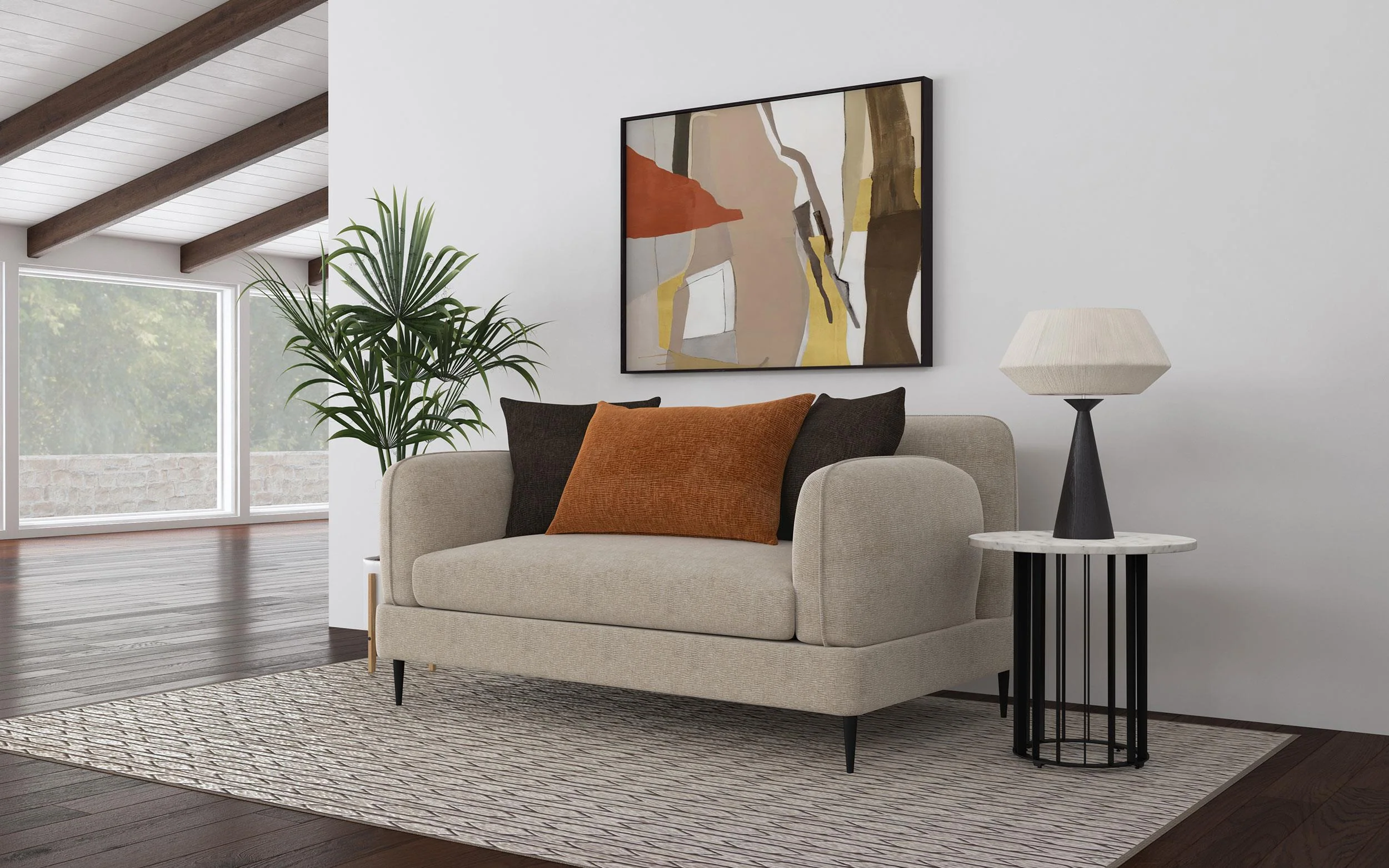 Jade Latte Chenille Upholstered Sculpted Track Arm Loveseat