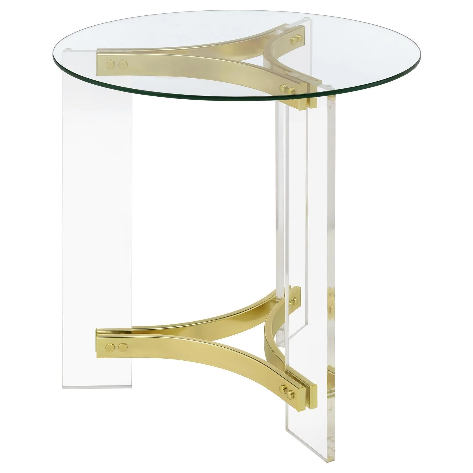 Janessa Clear and Matte Brass Round Glass Top End Table With Acrylic Legs - Image 3