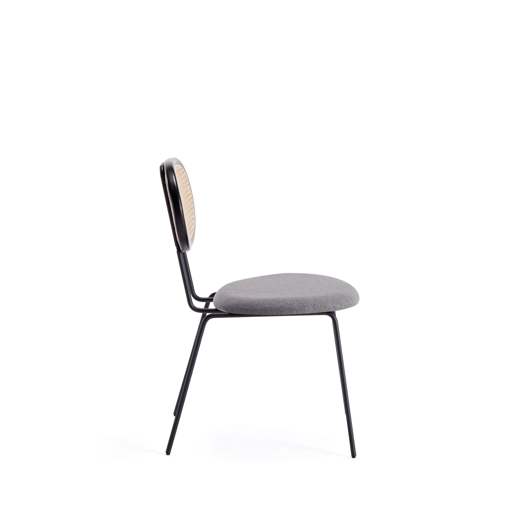 Jardin Dining Chair in Black with Cane and Grey Upholstered Seating (set of 2) - Image 5