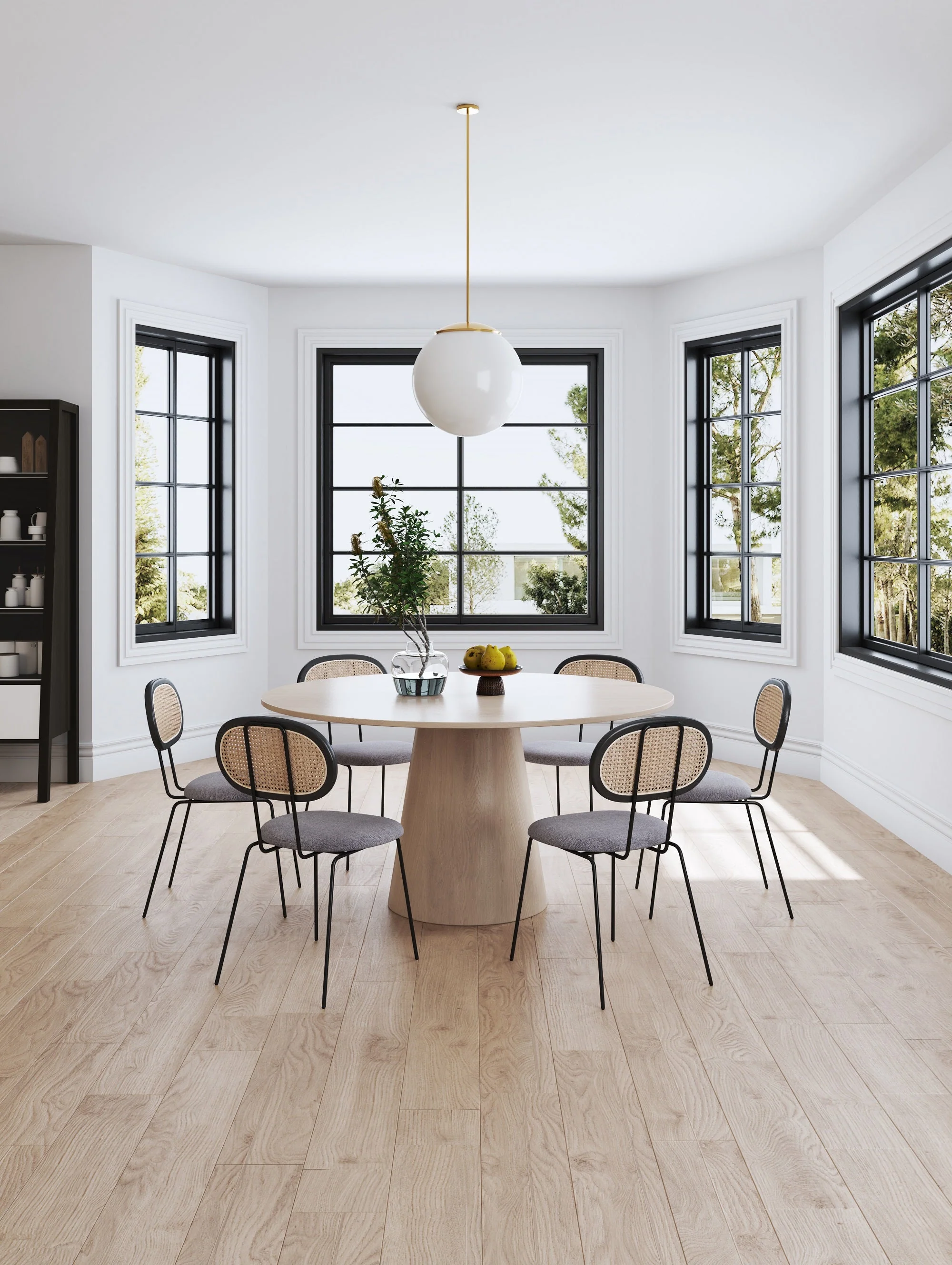 Jardin Dining Chair in Black with Cane and Grey Upholstered Seating (set of 4) - Image 2