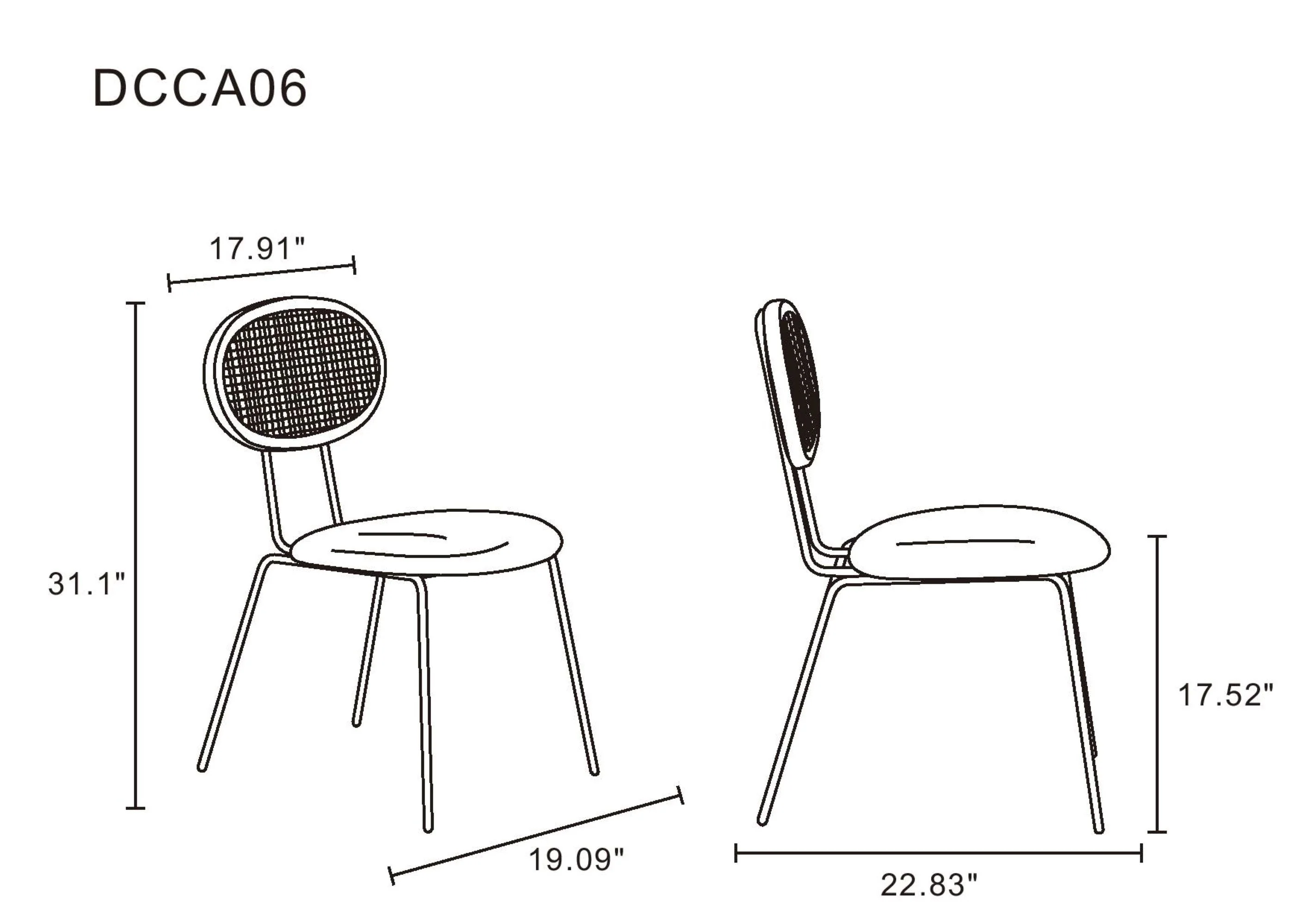 Jardin Dining Chair in Black with Cane and Grey Upholstered Seating (set of 4) - Image 3
