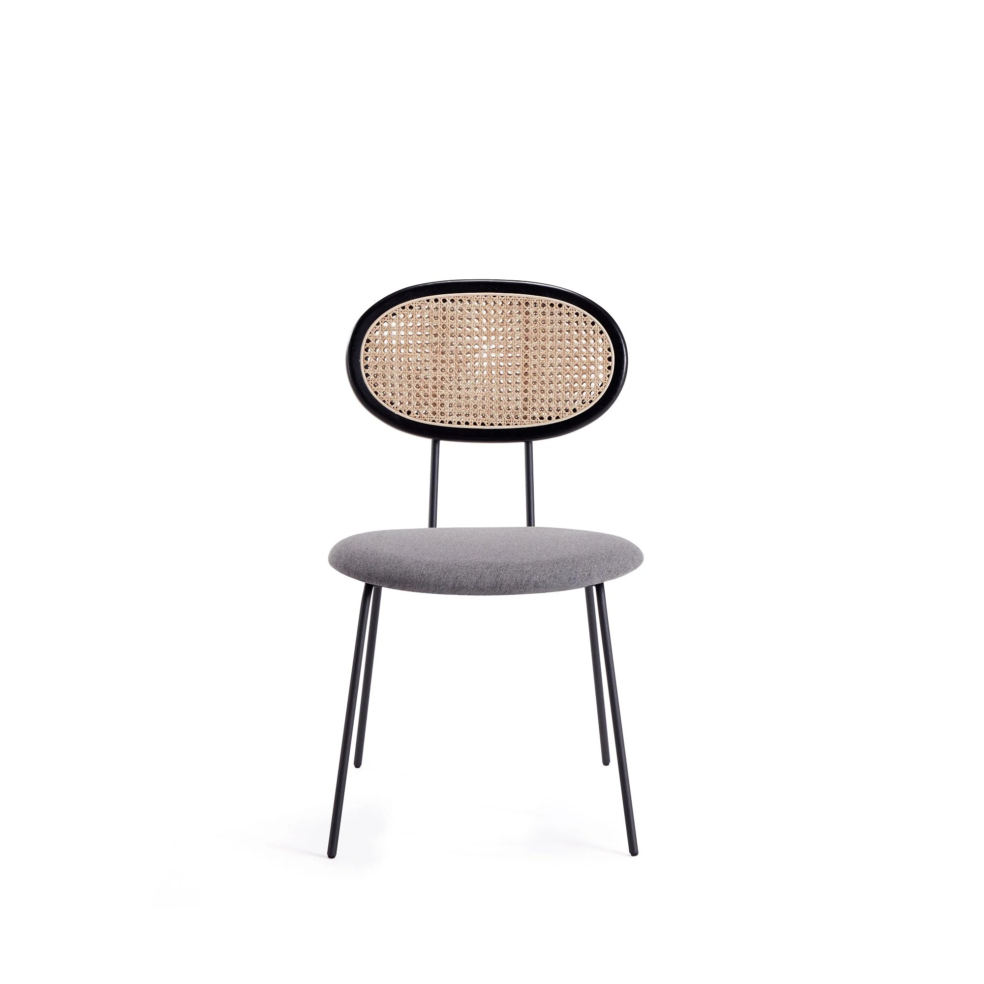 Jardin Dining Chair in Black with Cane and Grey Upholstered Seating (set of 4) - Image 4