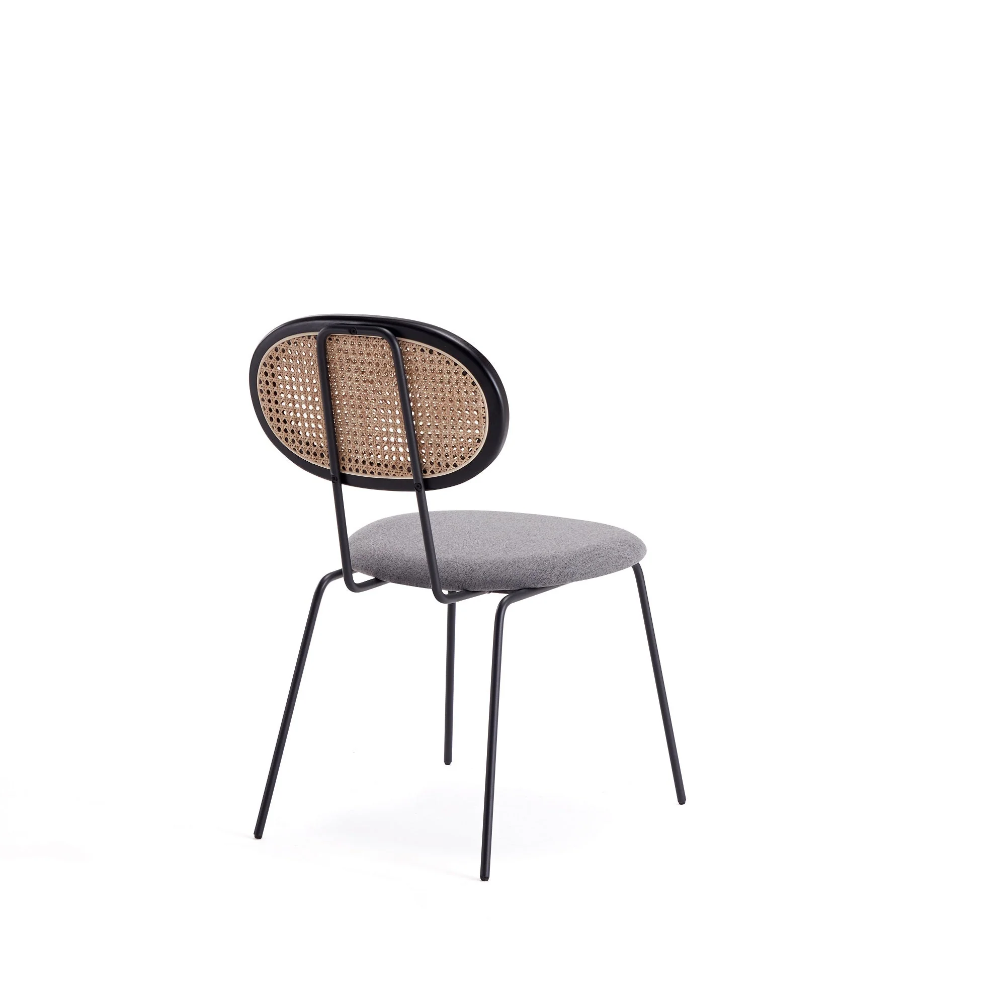 Jardin Dining Chair in Black with Cane and Grey Upholstered Seating (set of 4) - Image 6
