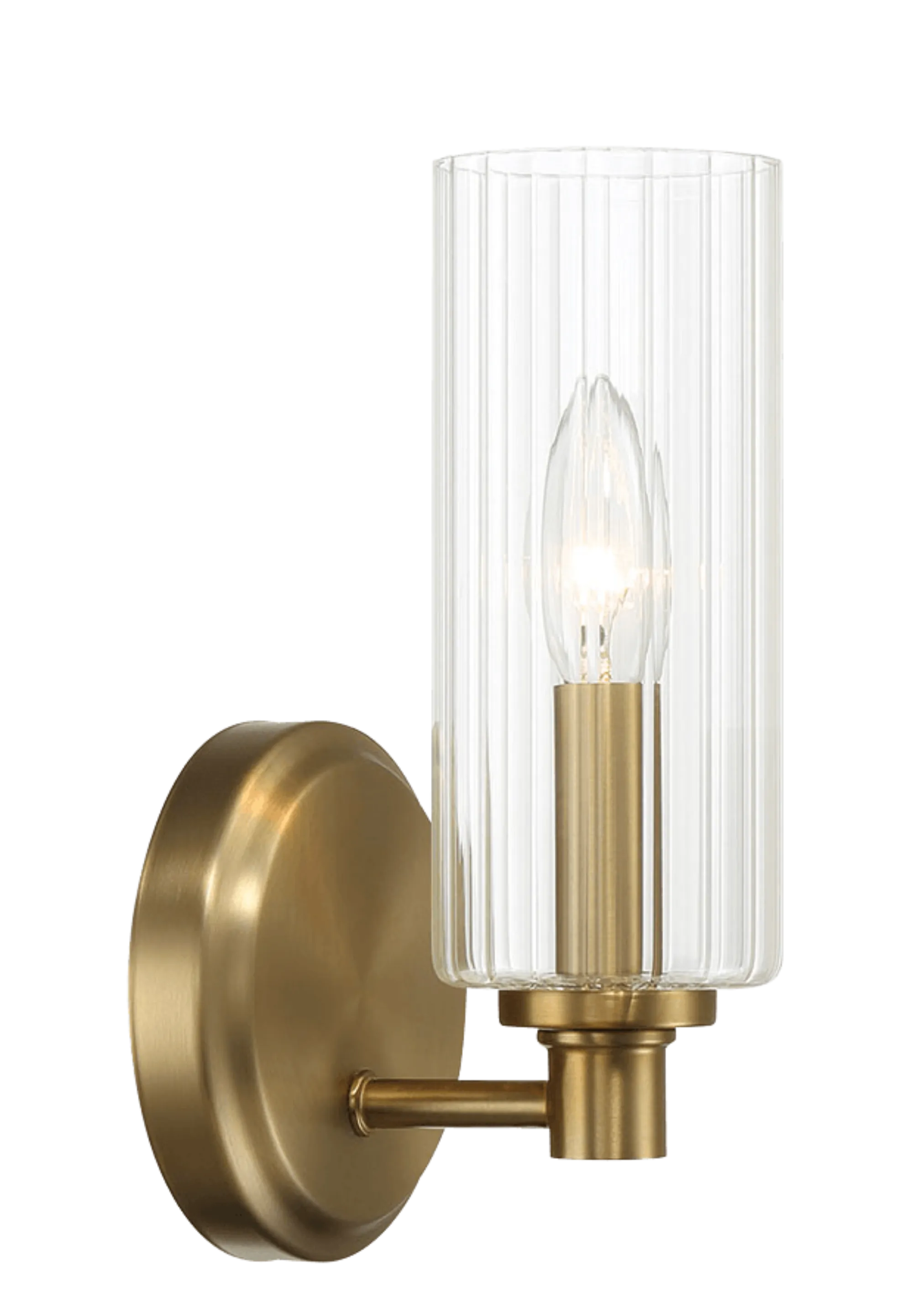 Jardin Single Light Wall Sconce With Clear Ribbed Glass - Satin Brass - Image 4