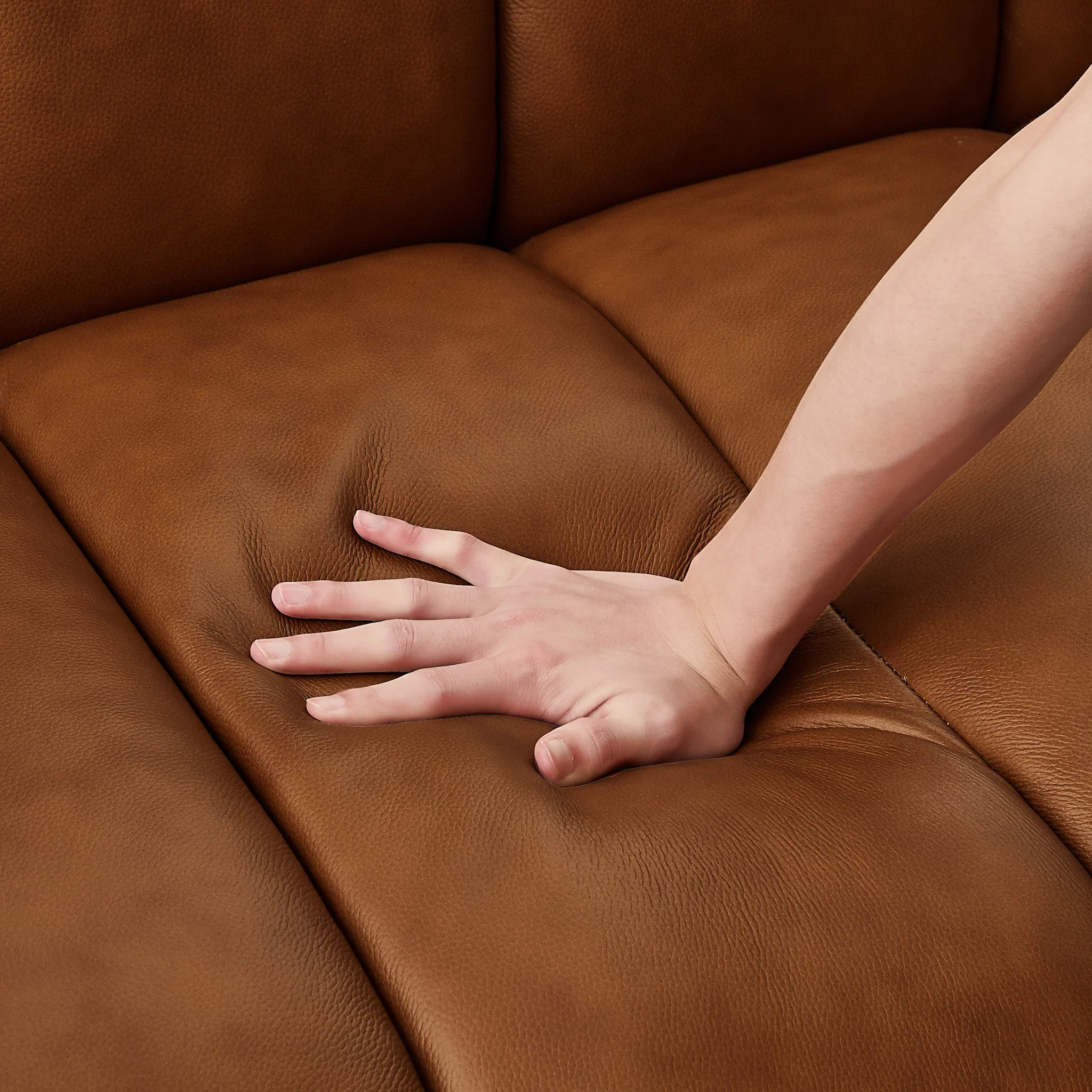 Jasmin Mid-Century Modern Cognac Genuine Leather Sofa - Image 8