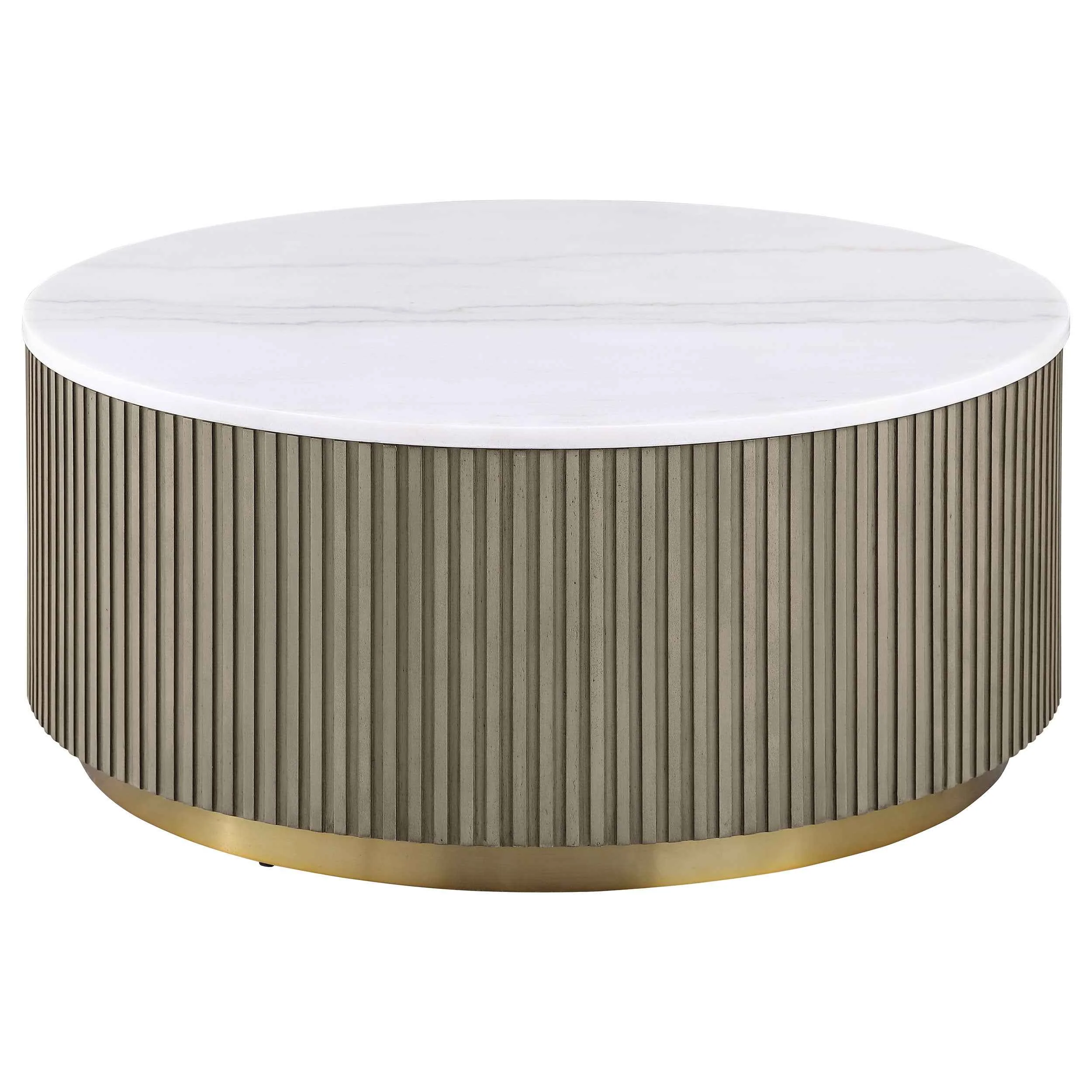 Jason Greige Round White Marble Top Coffee Table - Image 2