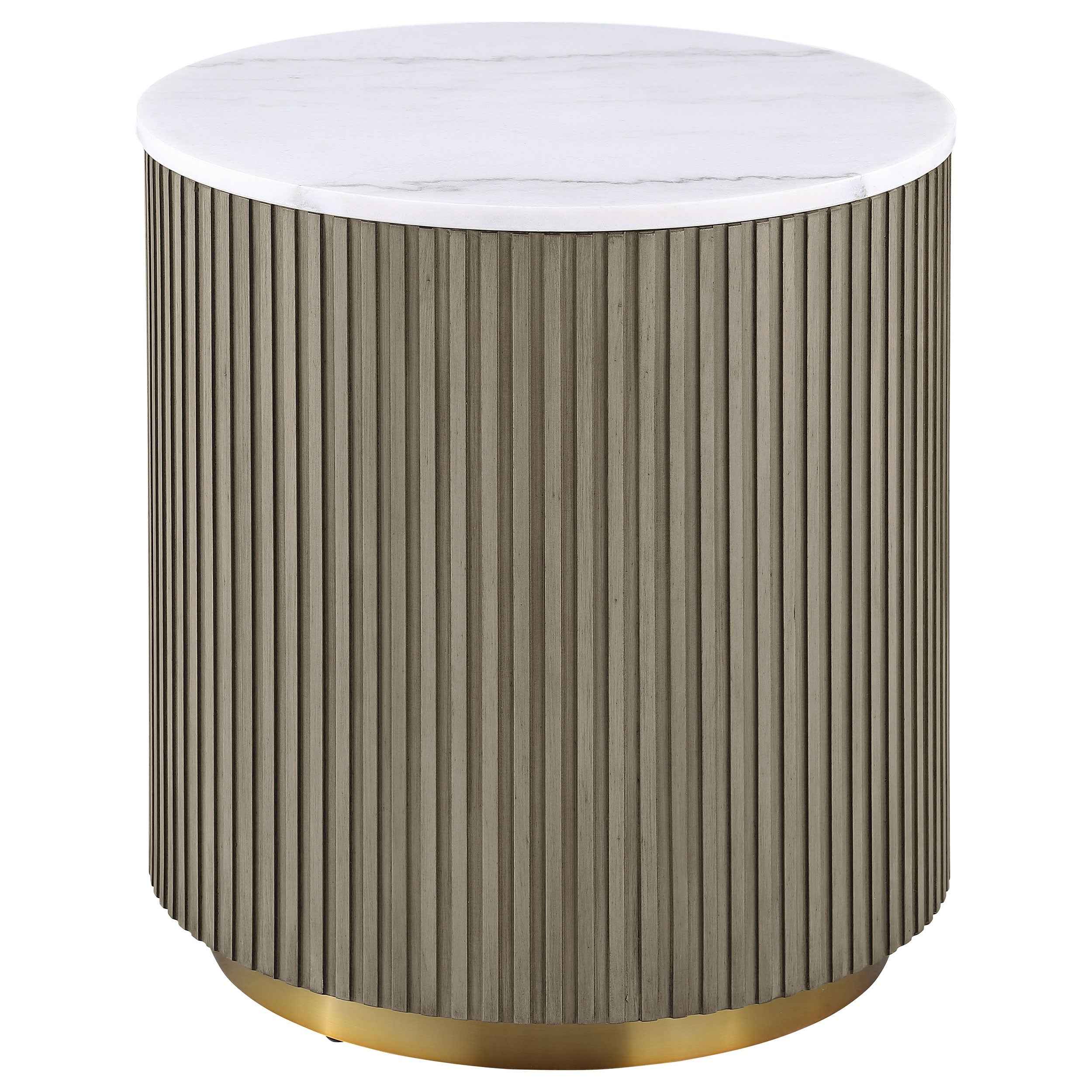 Jason Greige Round White Marble Top Side End Table - Image 2