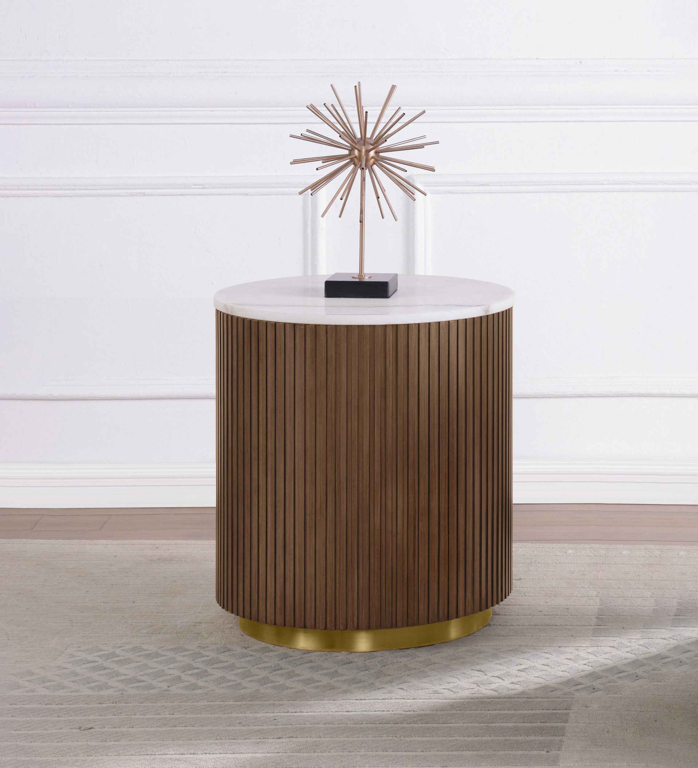 Jason Honey Brown Round White Marble Top Side End Table