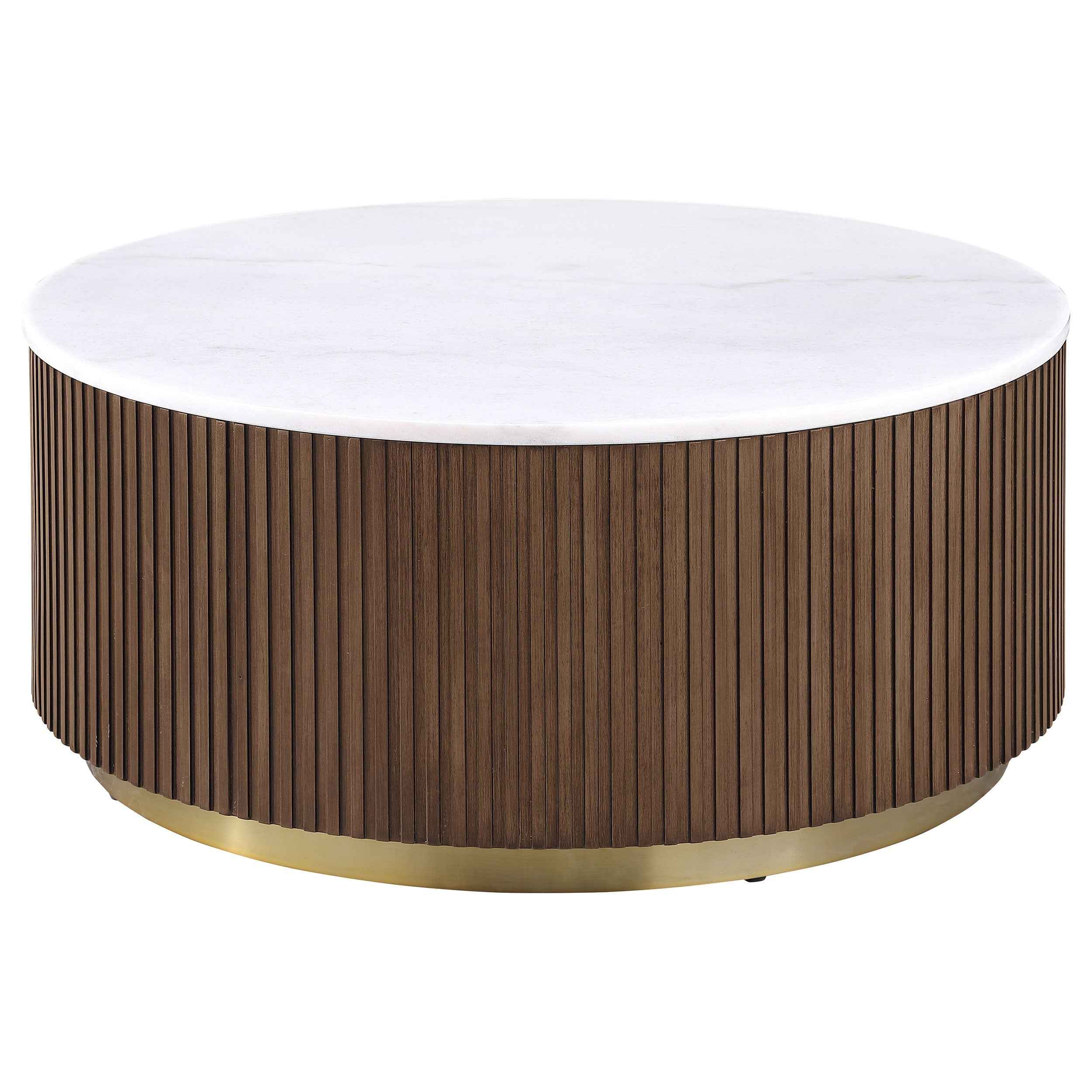 Jason Honey Brown/White Marble 3-piece Round White Marble Coffee Table Set - Image 5