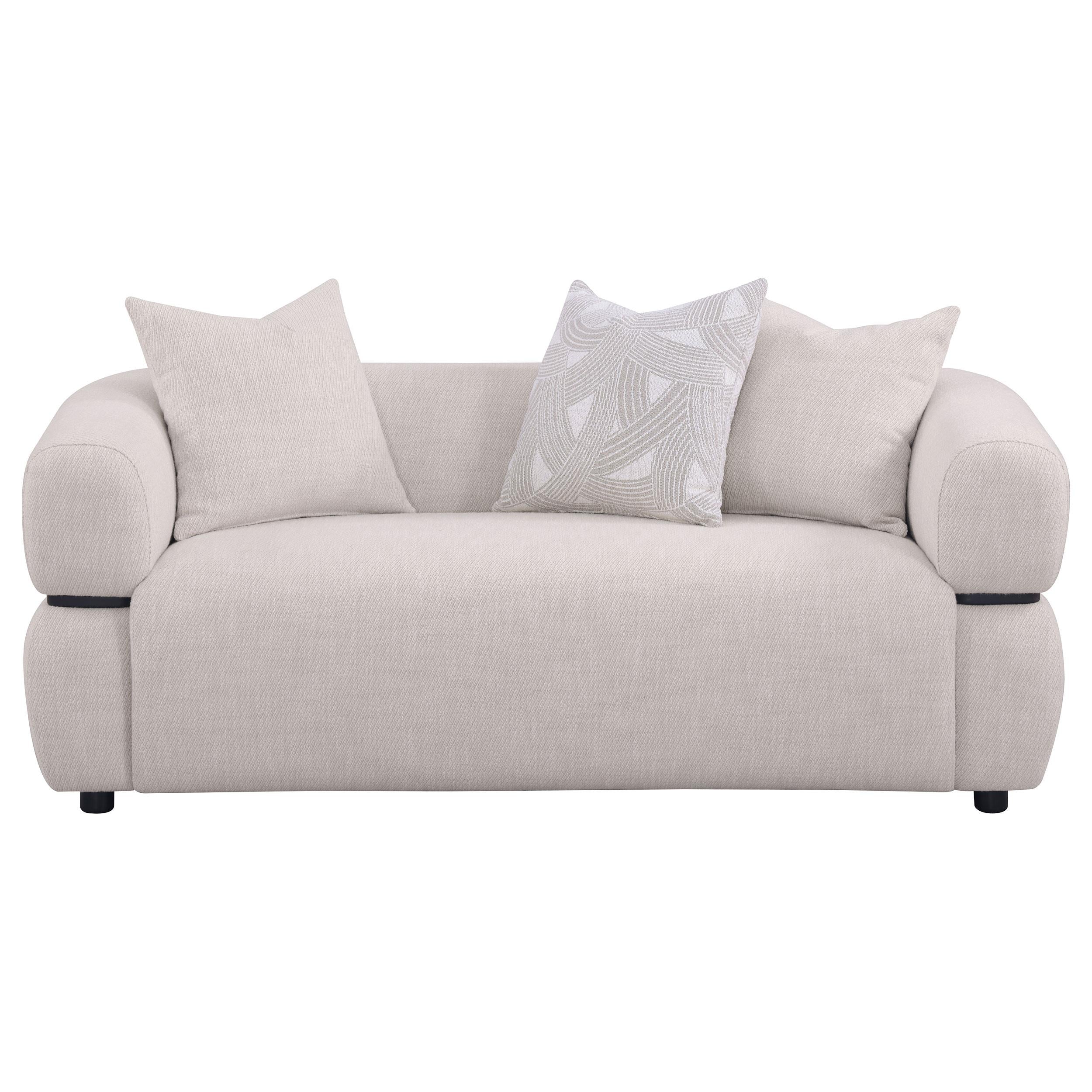 Jeanette Beige 73-inch Fabric Upholstered Round Arm Loveseat - Image 2
