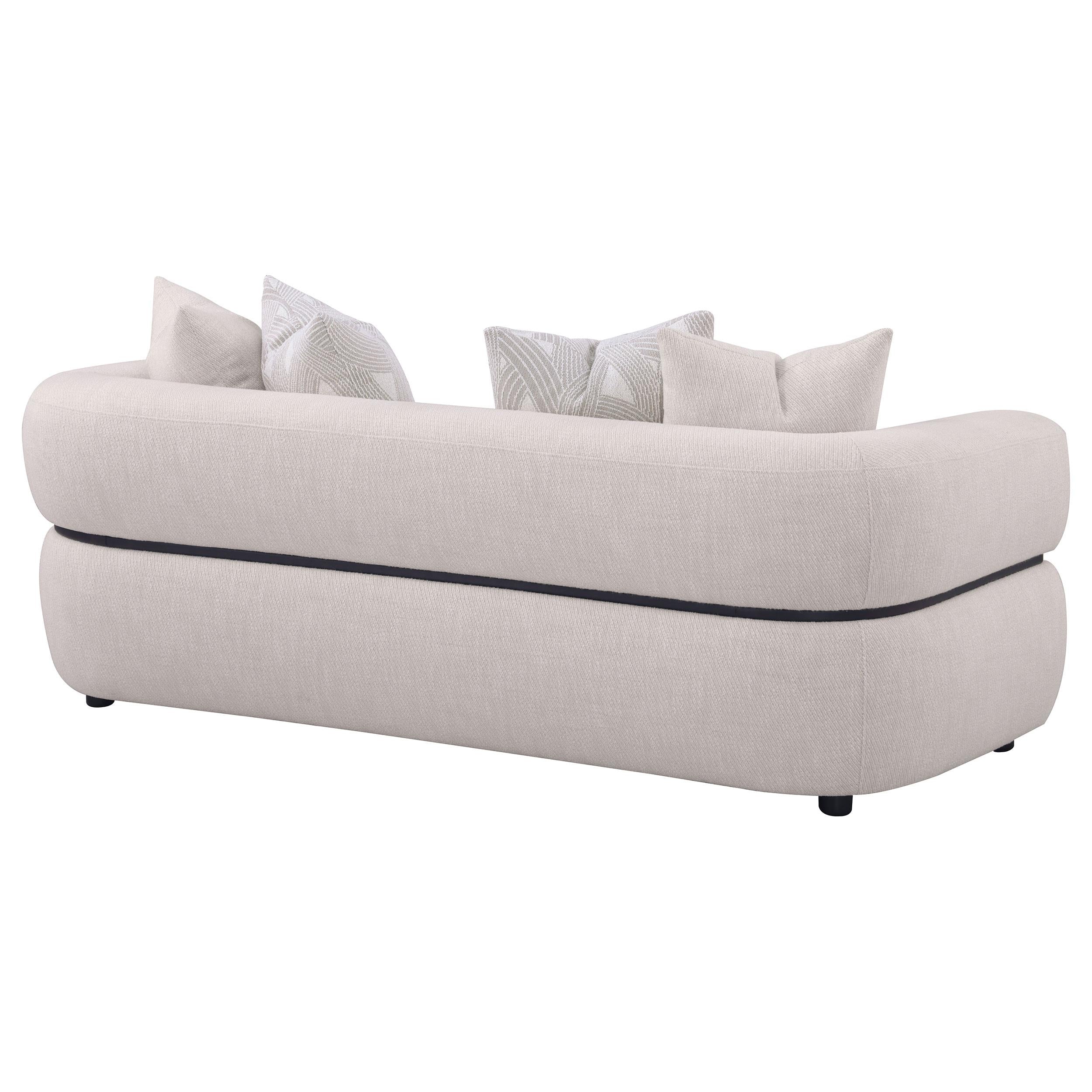 Jeanette Beige 84-inch Fabric Upholstered Round Arm Sofa - Image 6