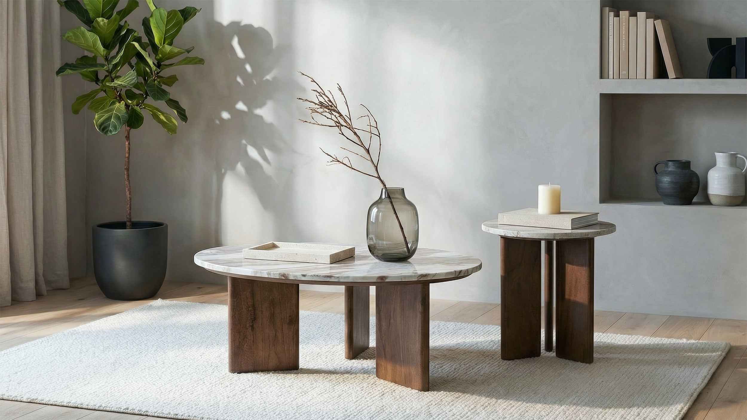 Jenna Brown Round Marble Top Mango Wood Side End Table - Image 9