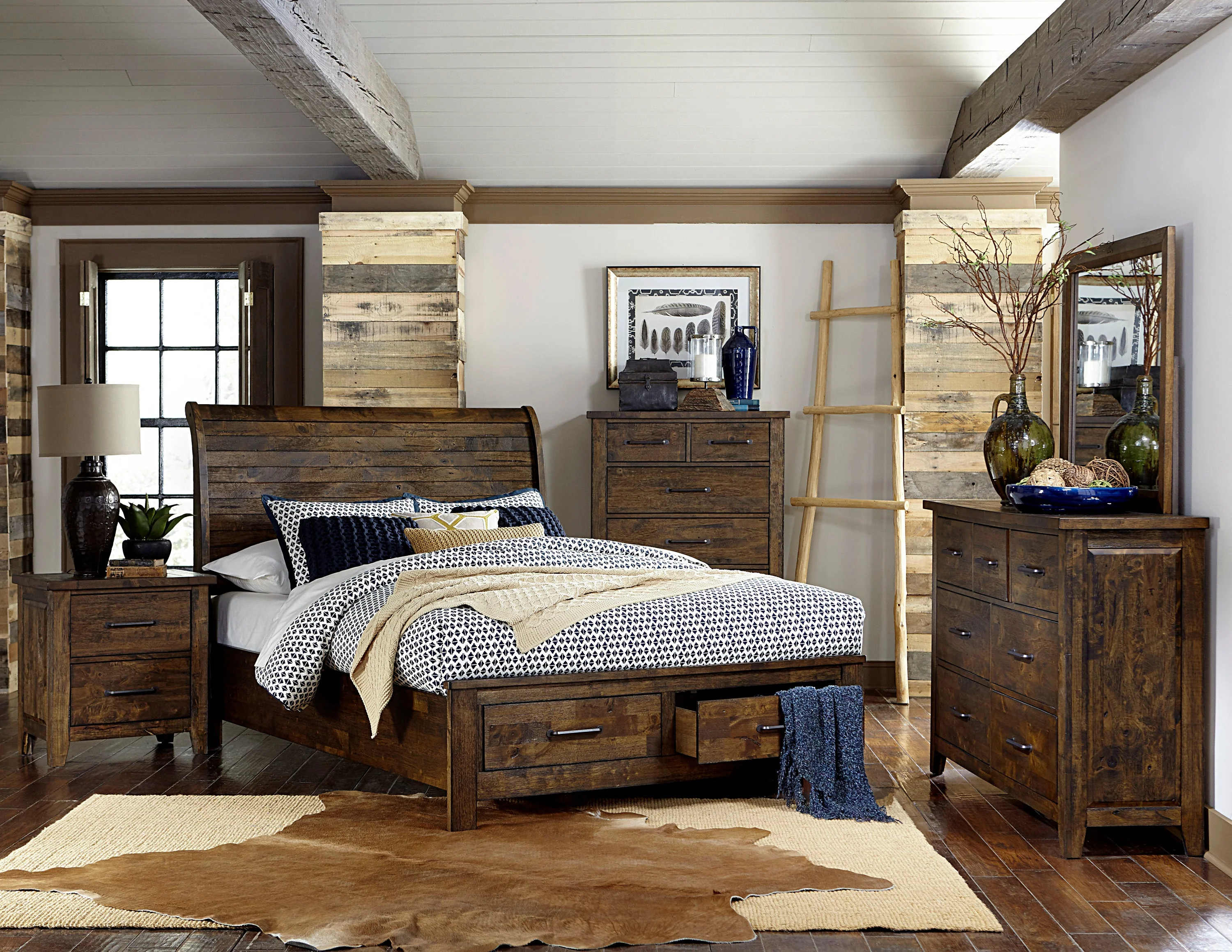 Jerrick Burnished Brown Sleigh Storage Platform Bedroom Set