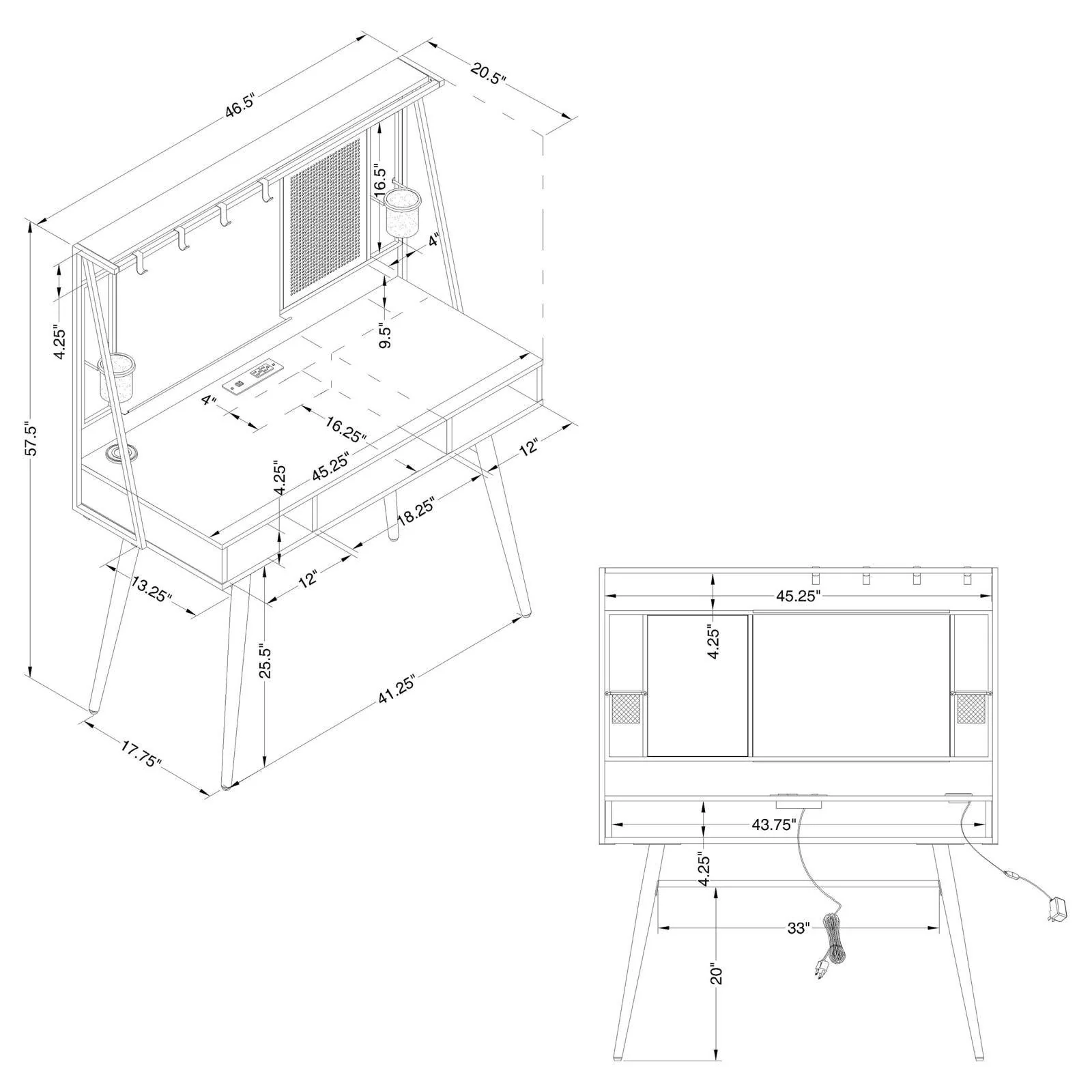 Jessie Black/Gunmetal Writing Desk with USB Ports - Image 11