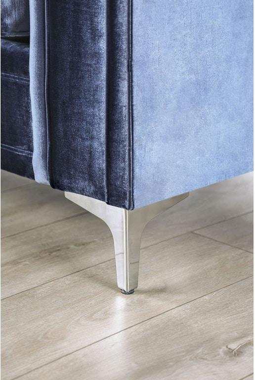 Jodie Satin Blue & Silver Stationary Sofa & Loveseat - Image 5