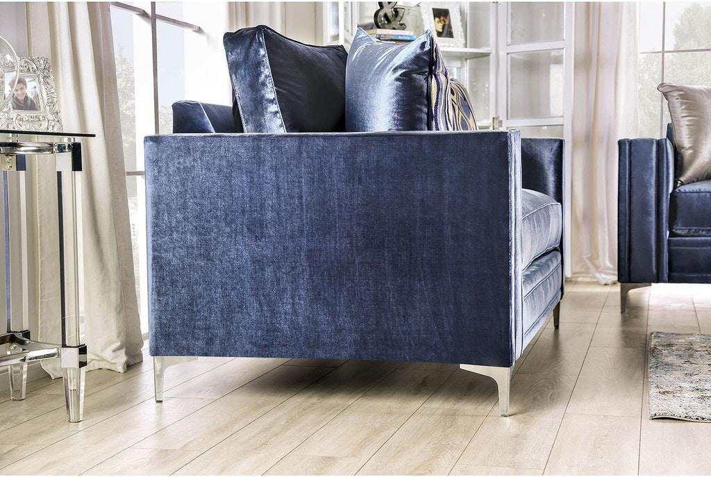 Jodie Satin Blue & Silver Stationary Sofa & Loveseat - Image 9