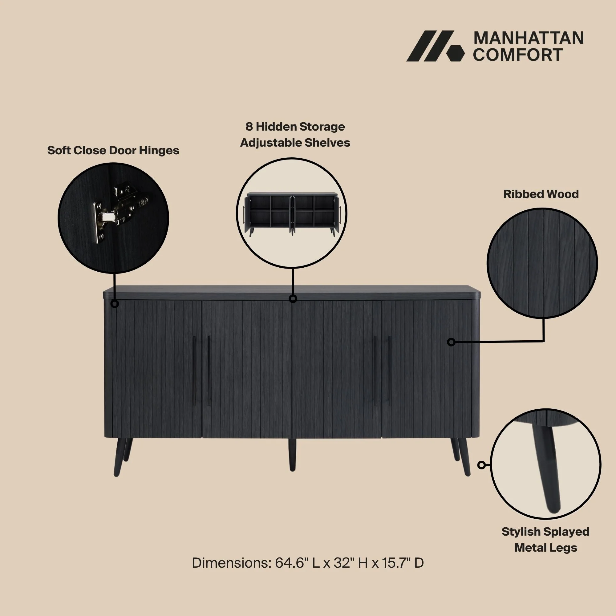 Jodie Sideboard in Charcoal Grey - Image 4