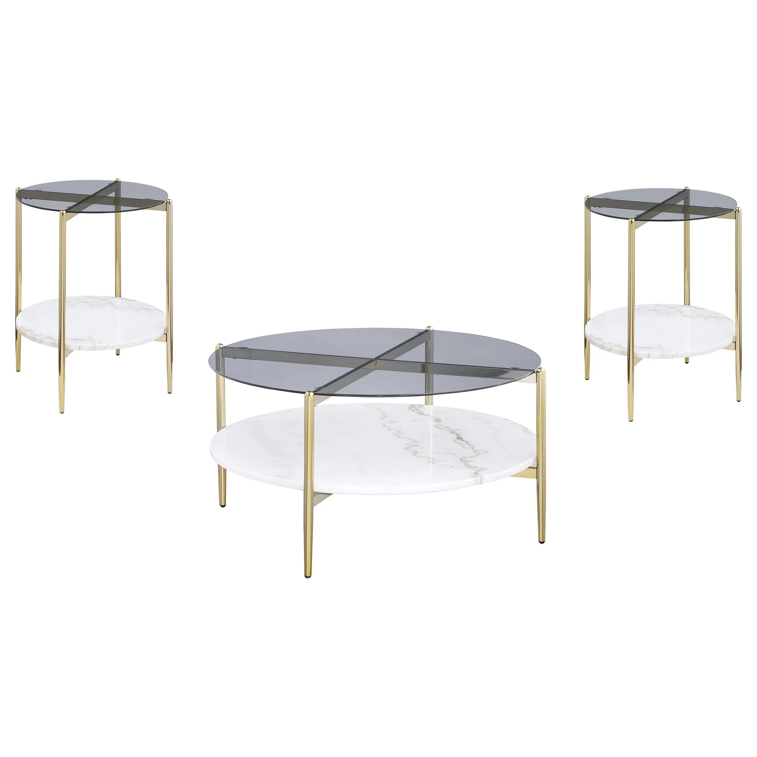 Jonelle Gold 3-Piece Round Coffee and End Table Set - Image 2