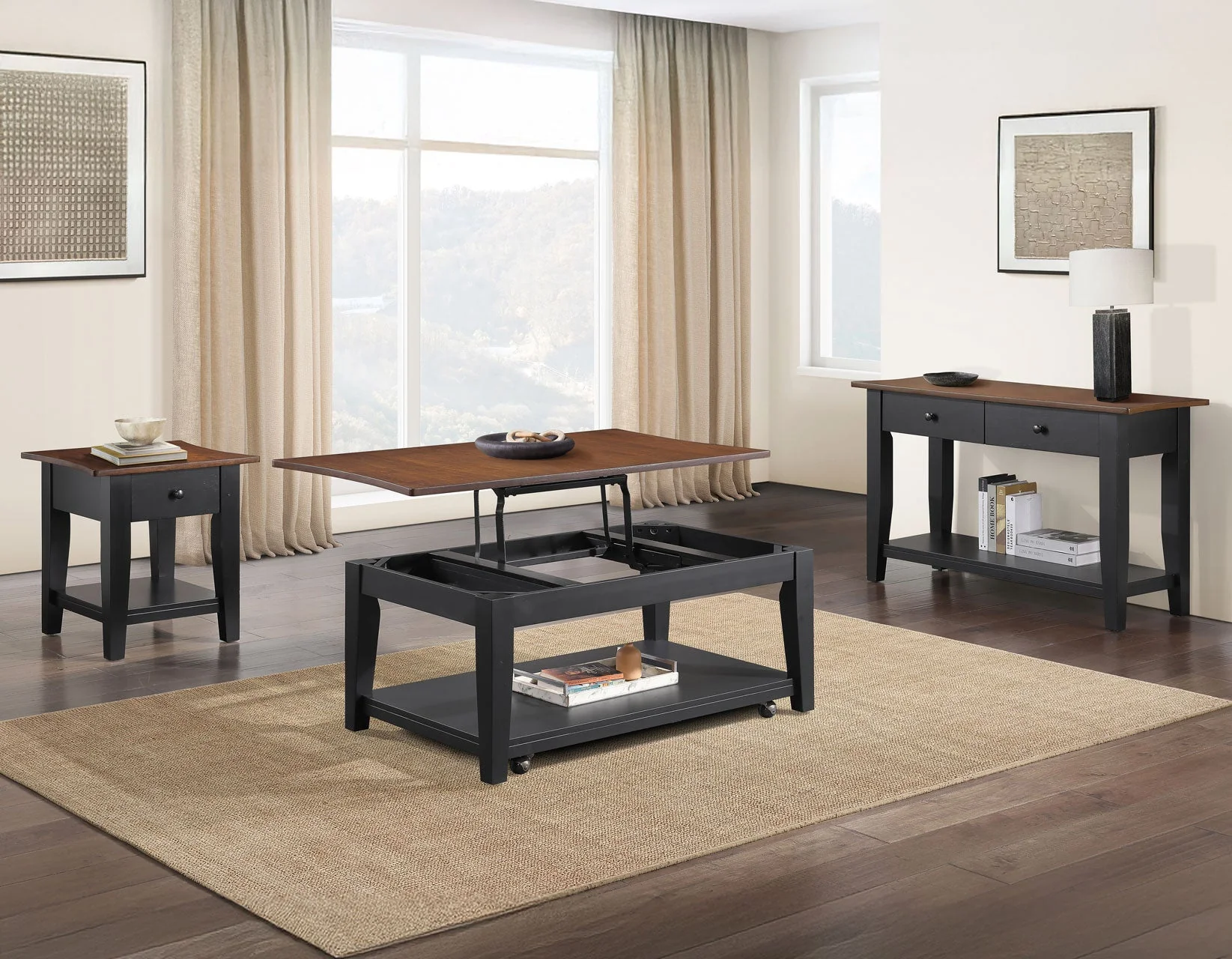 Joplin Walnut/Ebony 3-Piece Lift-Top Table Set