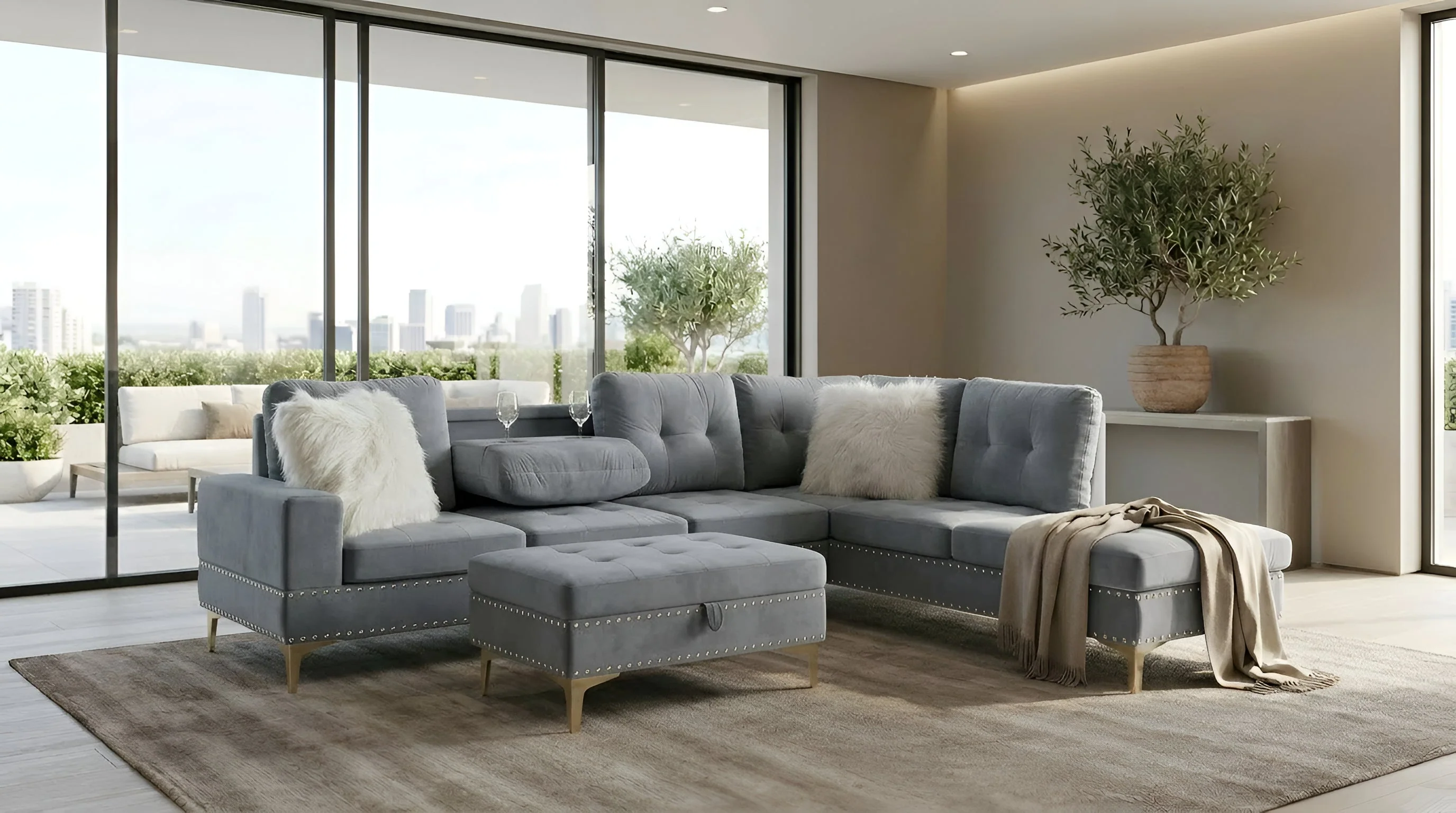Joy II Grey Velvet Sectional