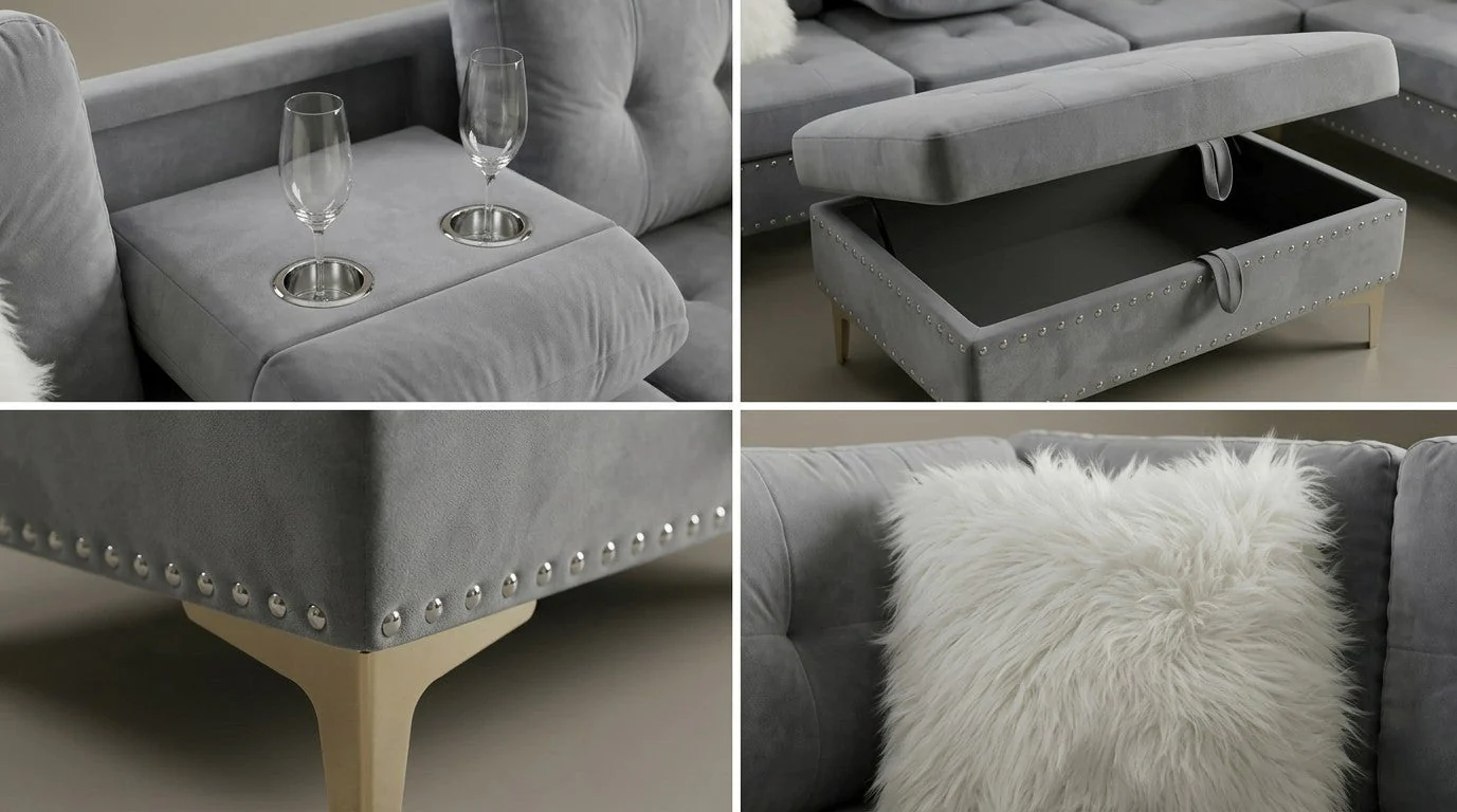 Joy II Grey Velvet Sectional - Image 2