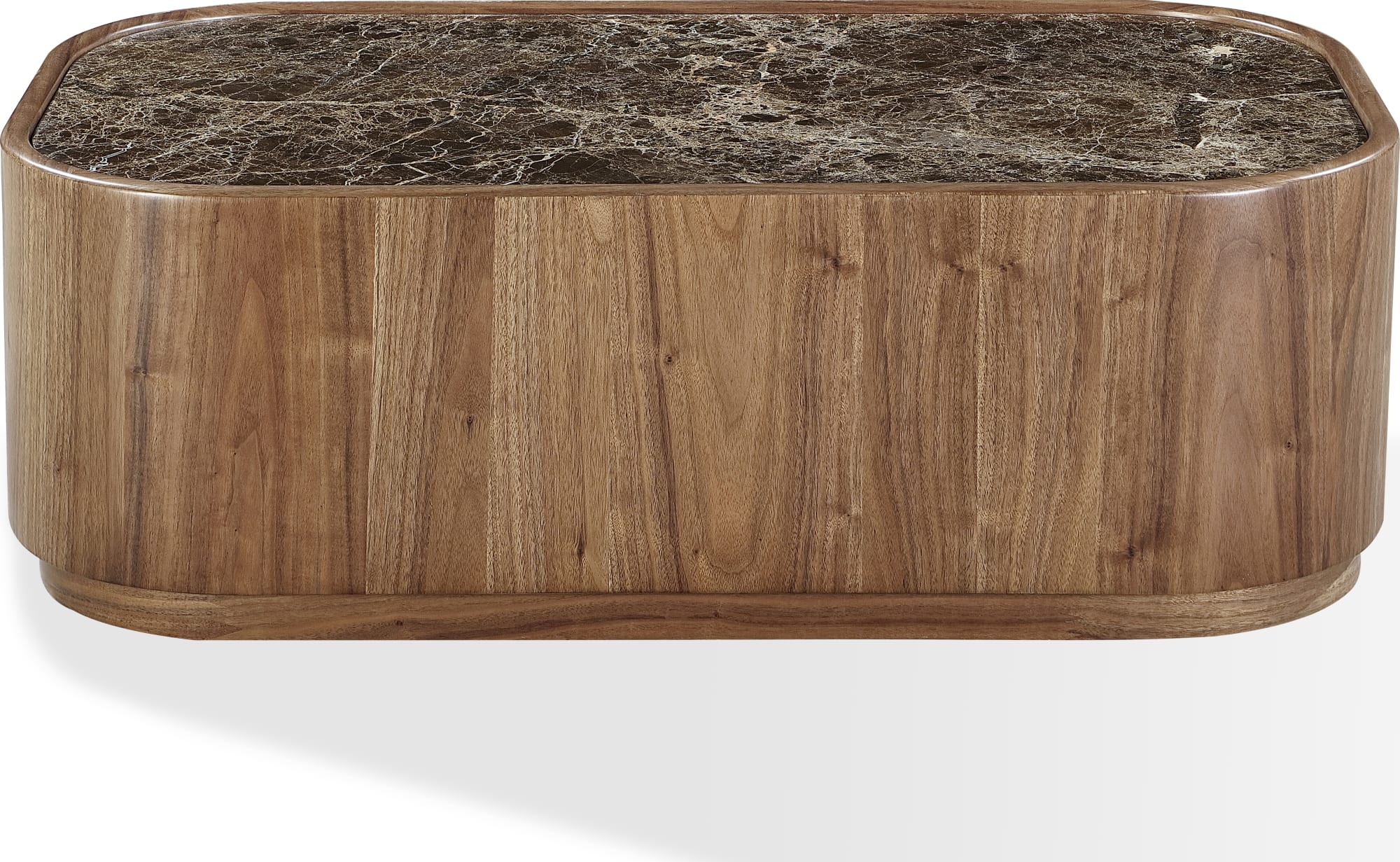 Juba Mongoose Natural Marble and Walnut Coffee Table with Casters - Image 3