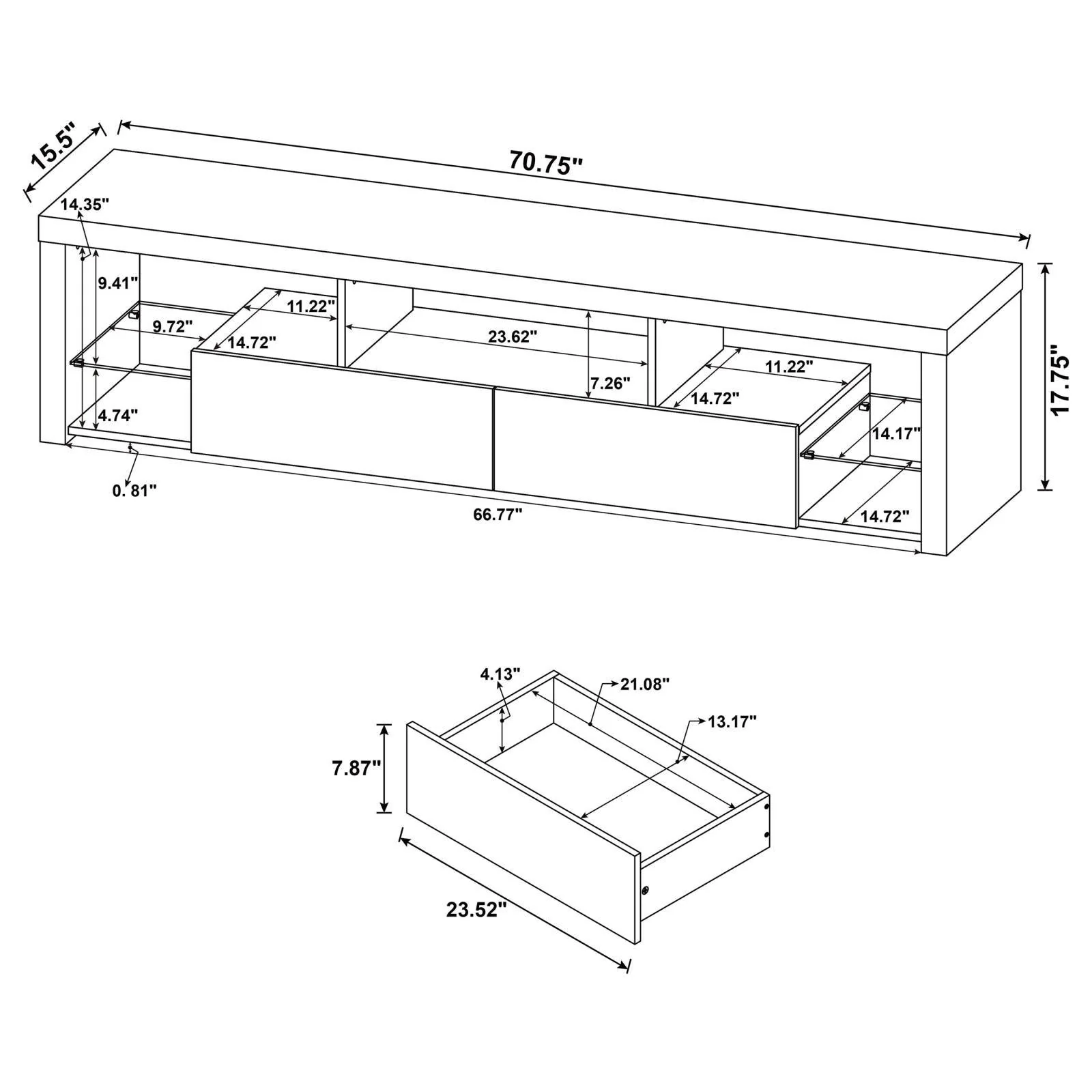 Jude White High Gloss 2-drawer 71" TV Stand With Shelving - Image 12