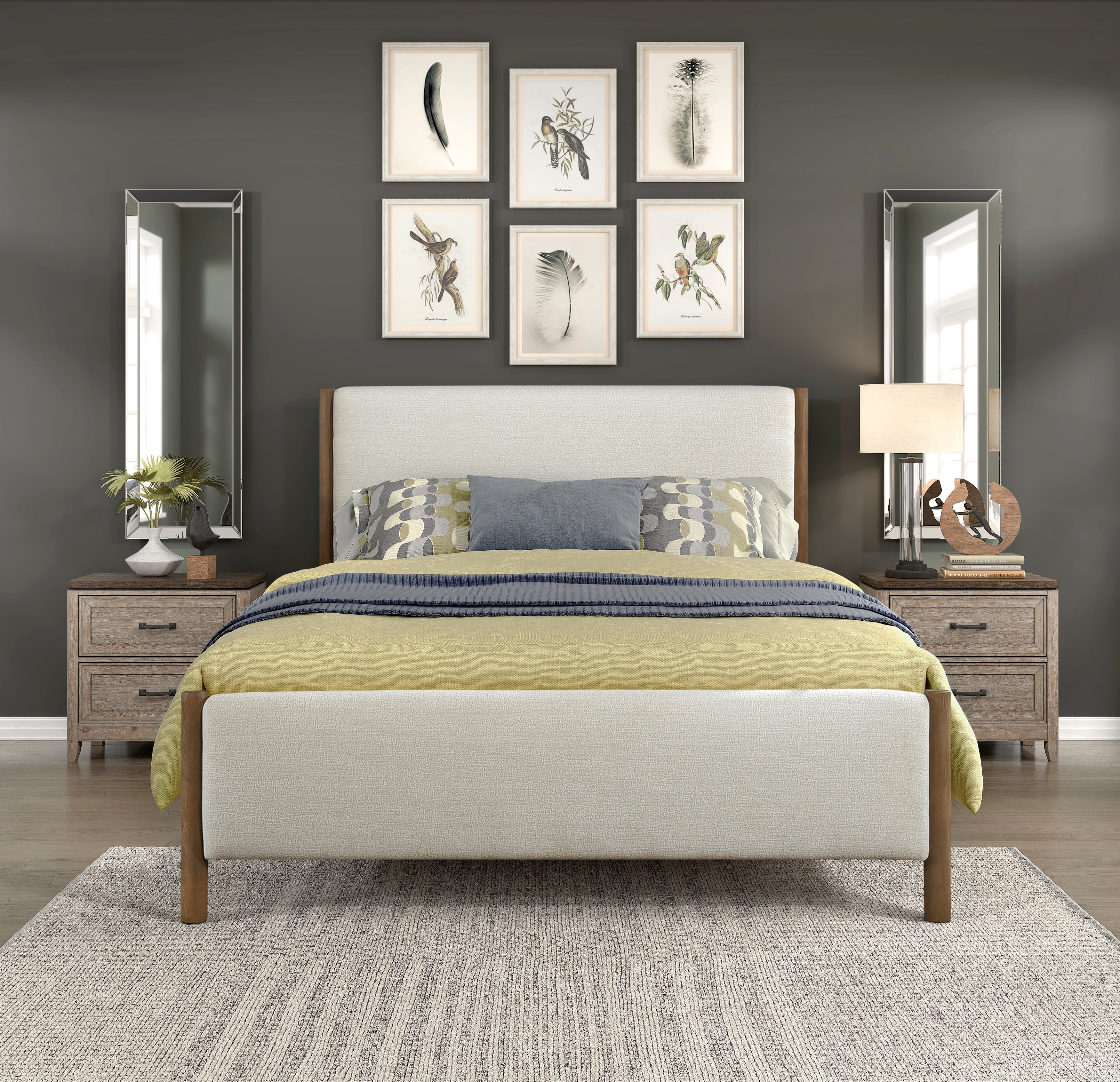 Julian Beige/Caramel Oak Queen Upholstered Platform Bed - Image 6