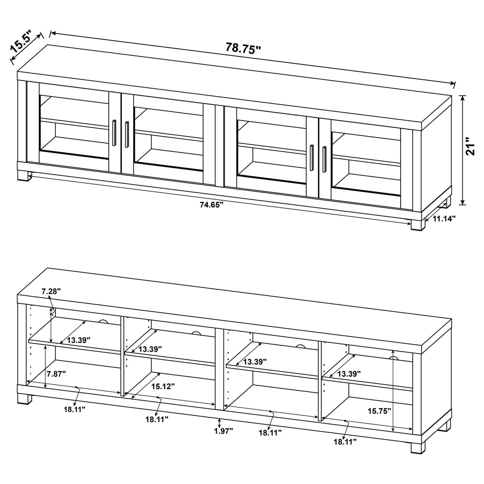Jupiter Black 4-door 79" TV Stand Media Console with Framed Glass Panels - Image 13