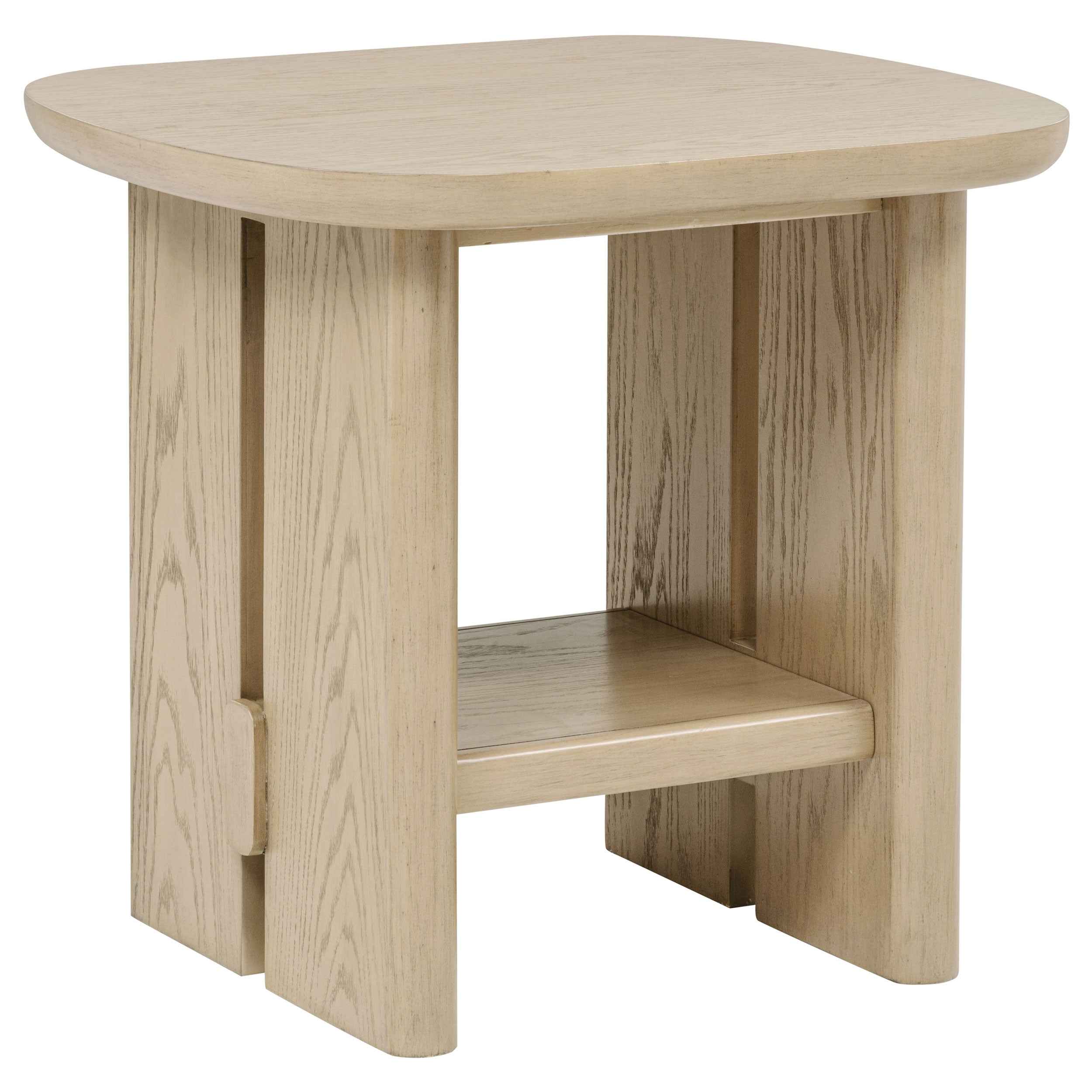 Kailani Beige Oak Coastal Square End Side Table with Shelf - Image 2