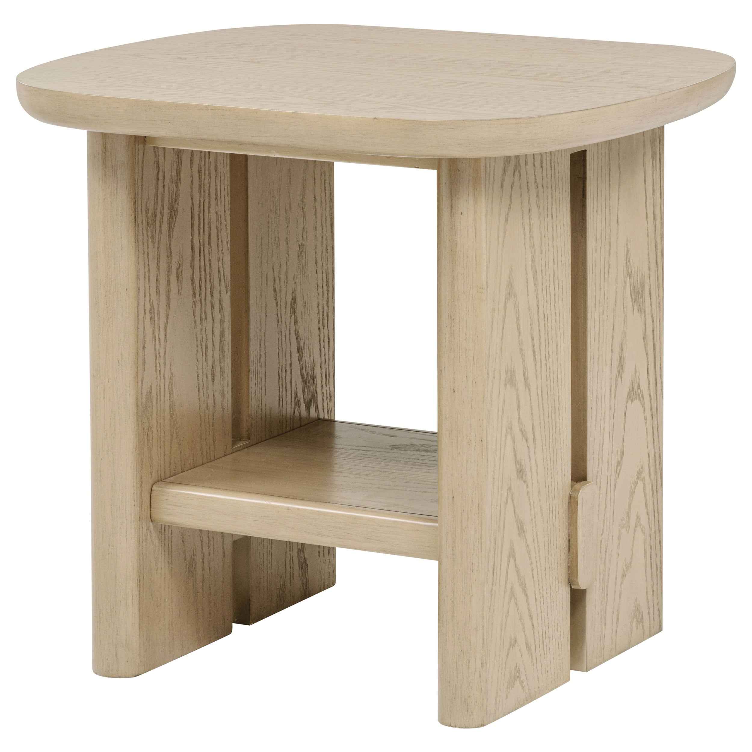 Kailani Beige Oak Coastal Square End Side Table with Shelf - Image 4